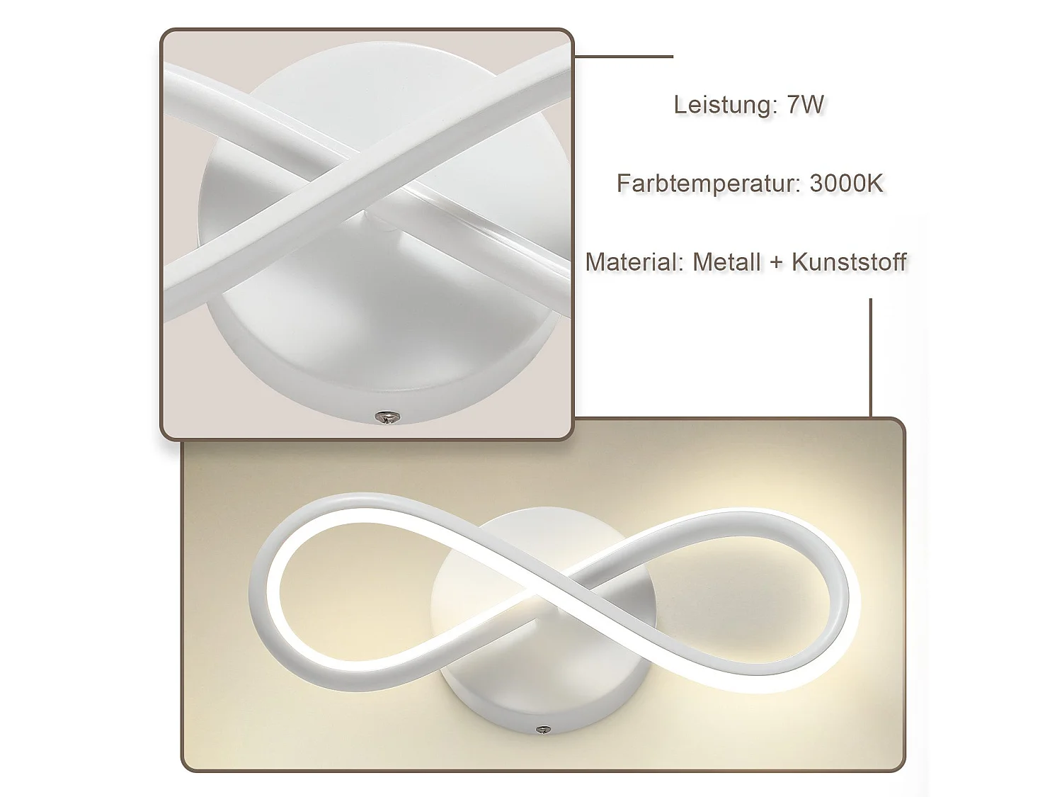 NETTLIFE Schwarze LED-Wandleuchte 7W gebogenes Design Warmweiß 3000K für Innentreppen