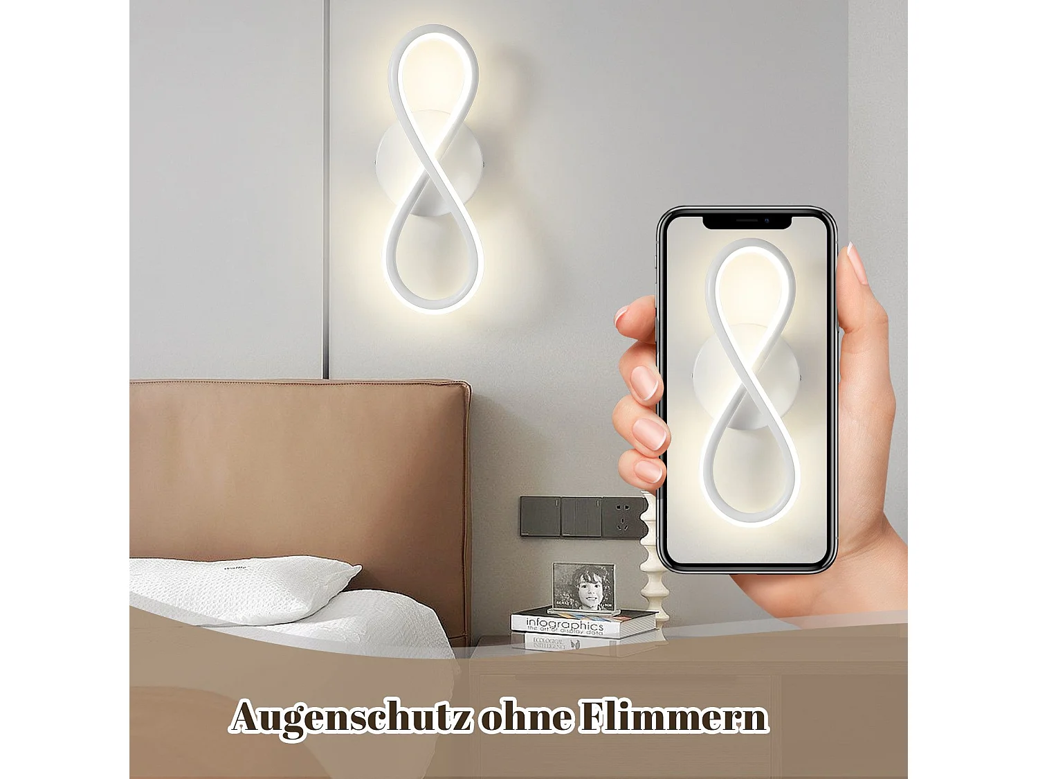 NETTLIFE Schwarze LED-Wandleuchte 7W gebogenes Design Warmweiß 3000K für Innentreppen