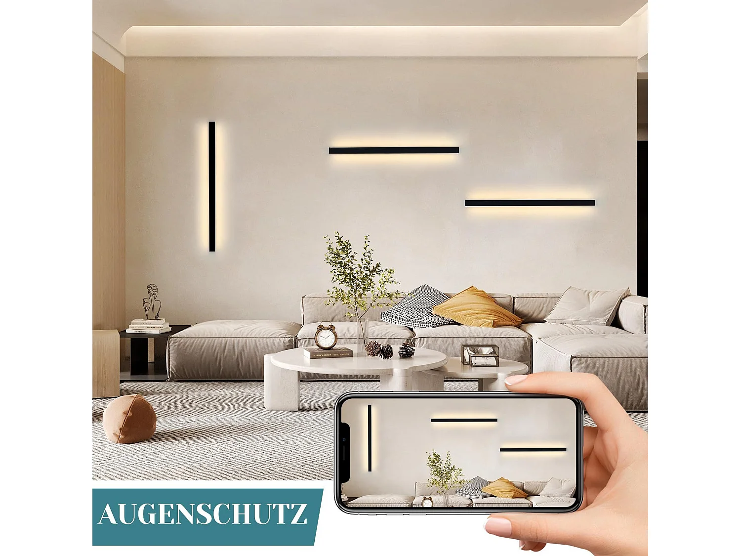 NETTLIFE 2 sztuki nowoczesnej lampy ściennej LED do wnętrz 60 cm 21 W, korytarz góra dół, czarny