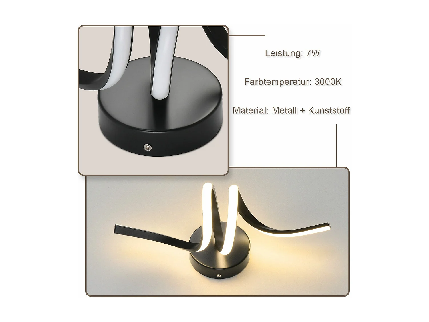 NETTLIFE - Lámpara de pared LED para interiores, moderna, color negro, 7 W, luz blanca cálida de 3000 K