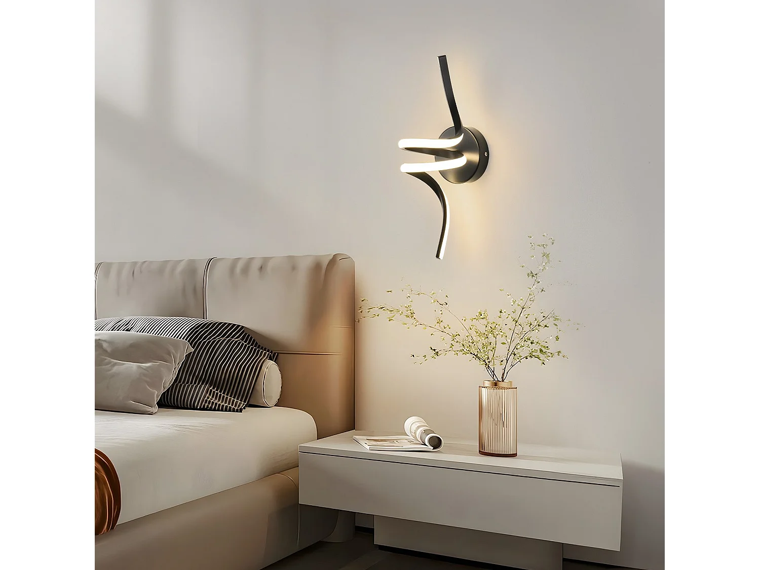 NETTLIFE - Lámpara de pared LED para interiores, moderna, color negro, 7 W, luz blanca cálida de 3000 K