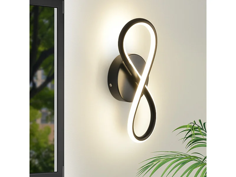 NETTLIFE Applique murale LED noire 7 W design incurvé blanc chaud 3000 K pour escalier d'intérieur