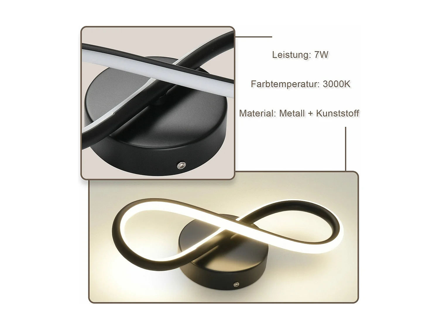 NETTLIFE Zwarte LED Wandlamp 7W Gebogen Design Warm Wit 3000K voor Binnentrappen