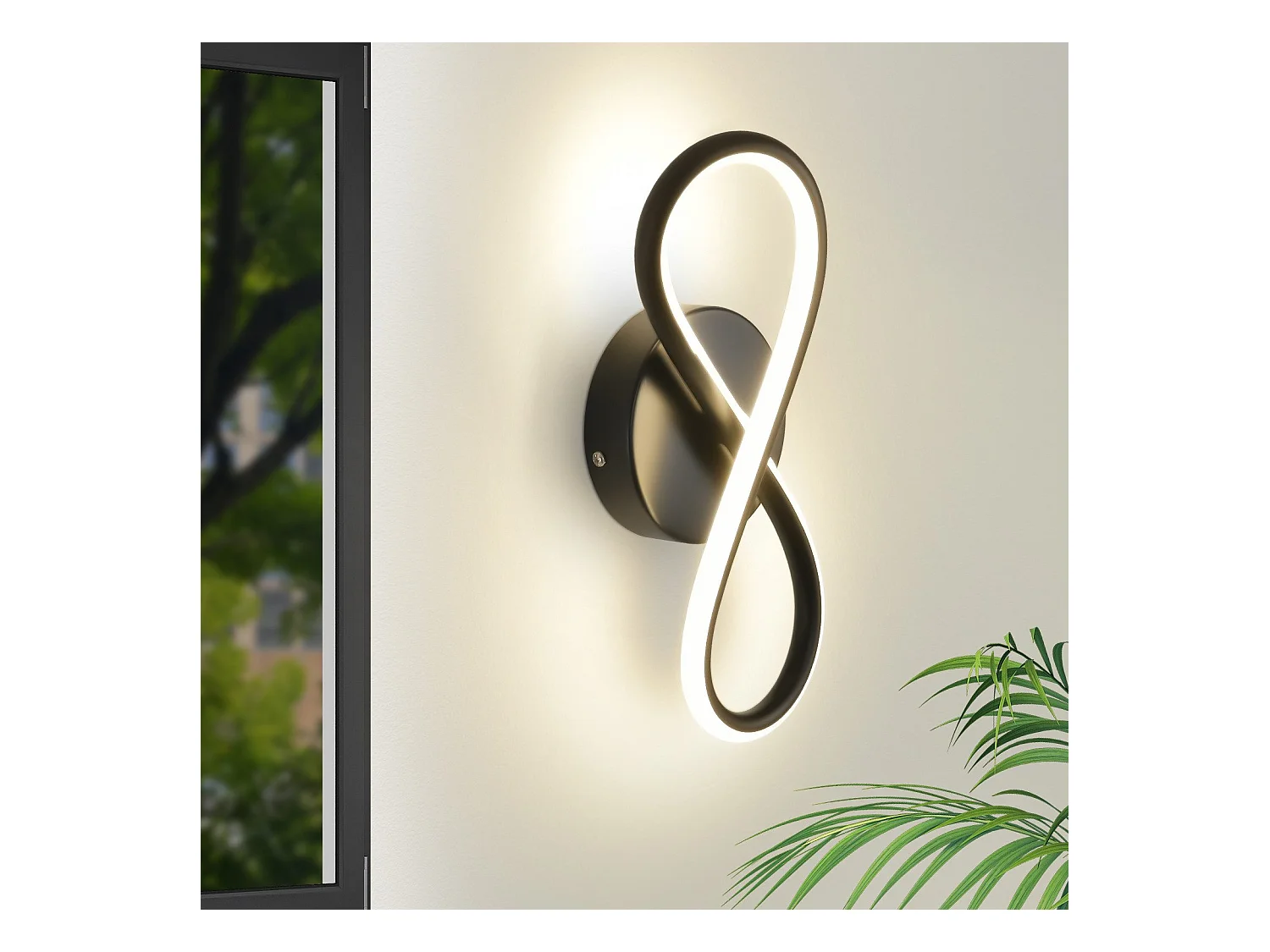 NETTLIFE Applique murale LED noire 7 W design incurvé blanc chaud 3000 K pour escalier d'intérieur
