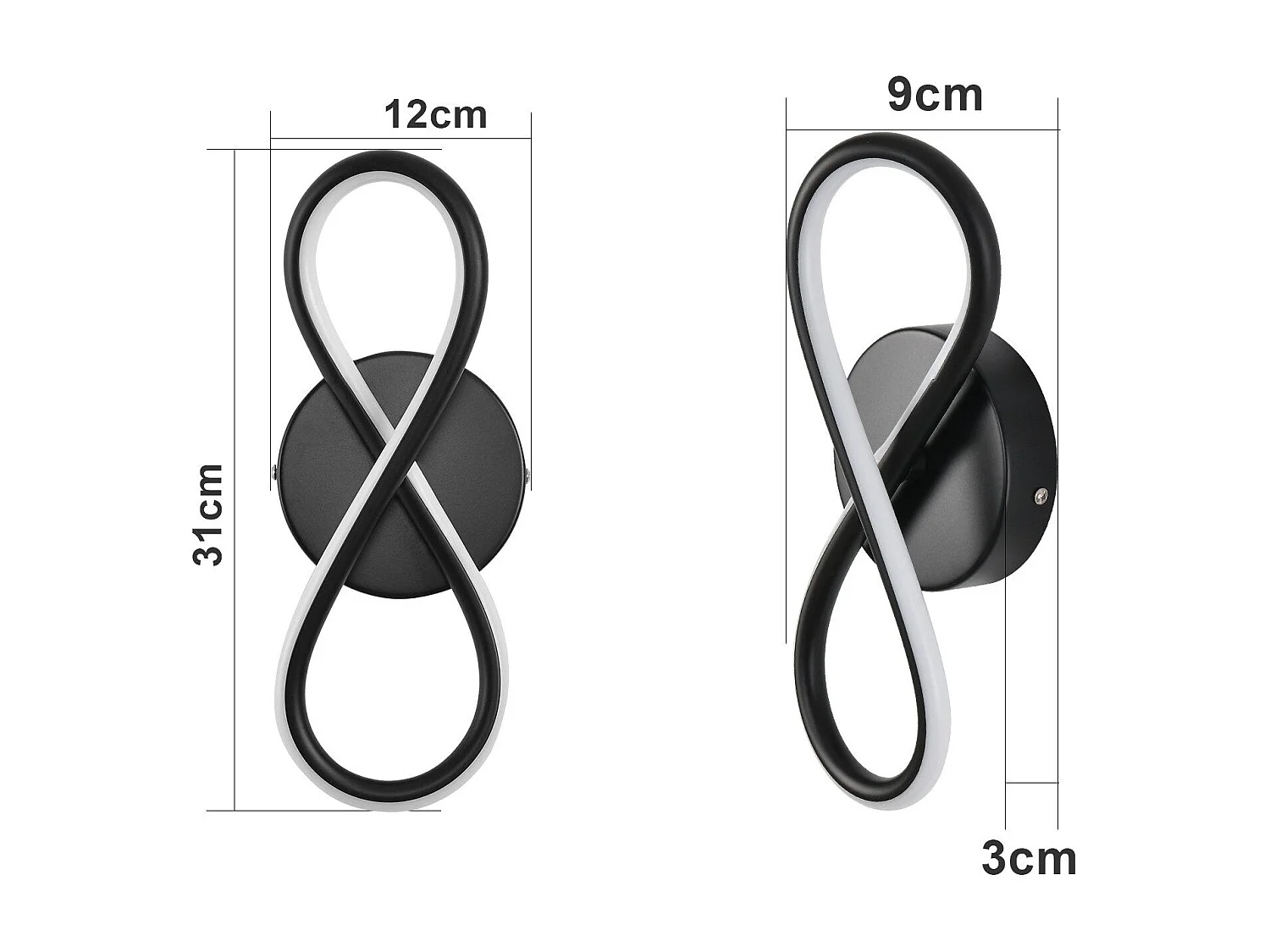 NETTLIFE Applique murale LED noire 7 W design incurvé blanc chaud 3000 K pour escalier d'intérieur