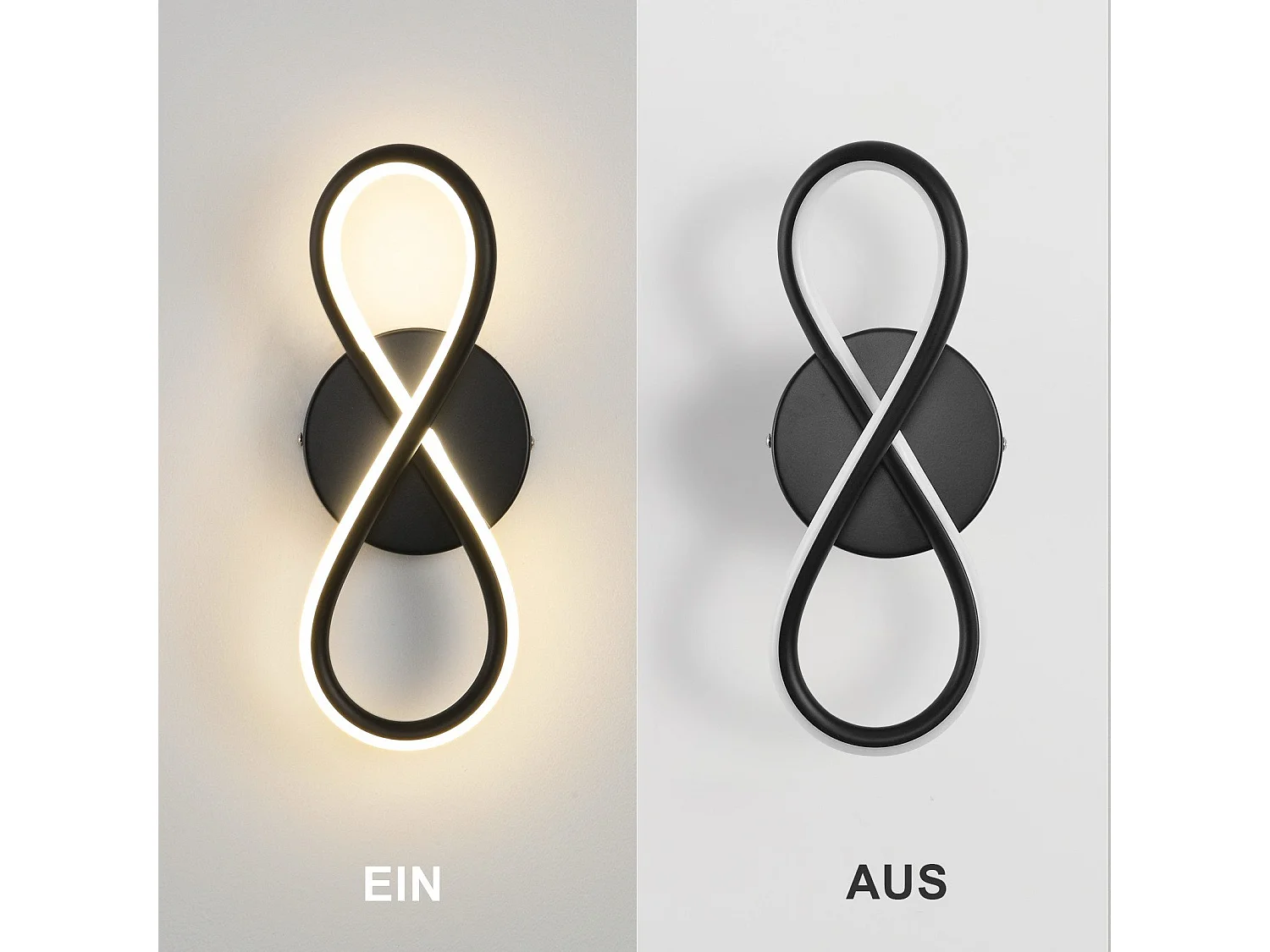 NETTLIFE Applique murale LED noire 7 W design incurvé blanc chaud 3000 K pour escalier d'intérieur