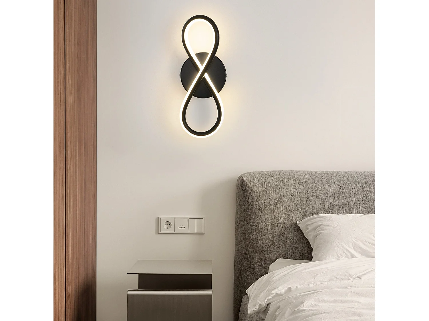 NETTLIFE Czarna lampa ścienna LED 7W zakrzywiona konstrukcja Ciepła biel 3000K do schodów wewnętrznych