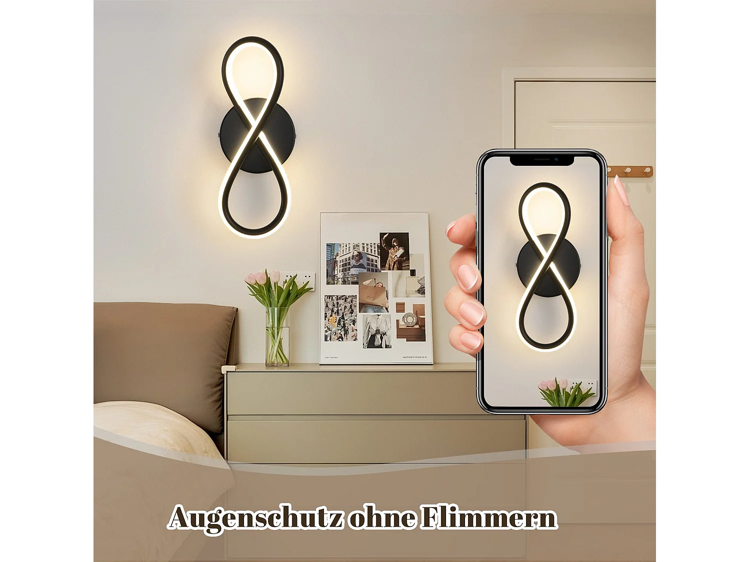 NETTLIFE Czarna lampa ścienna LED 7W zakrzywiona konstrukcja Ciepła biel 3000K do schodów wewnętrznych