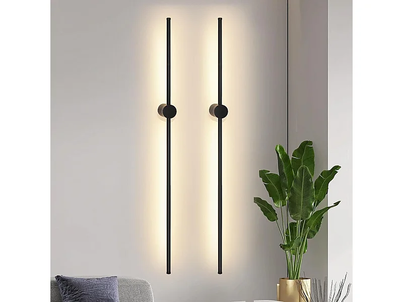 NETTLIFE Lot de 2 appliques murales d'intérieur à LED de 100 cm de long, noir, 8 W, lampe de nuit minimaliste pivotante, blanc chaud 3000 K