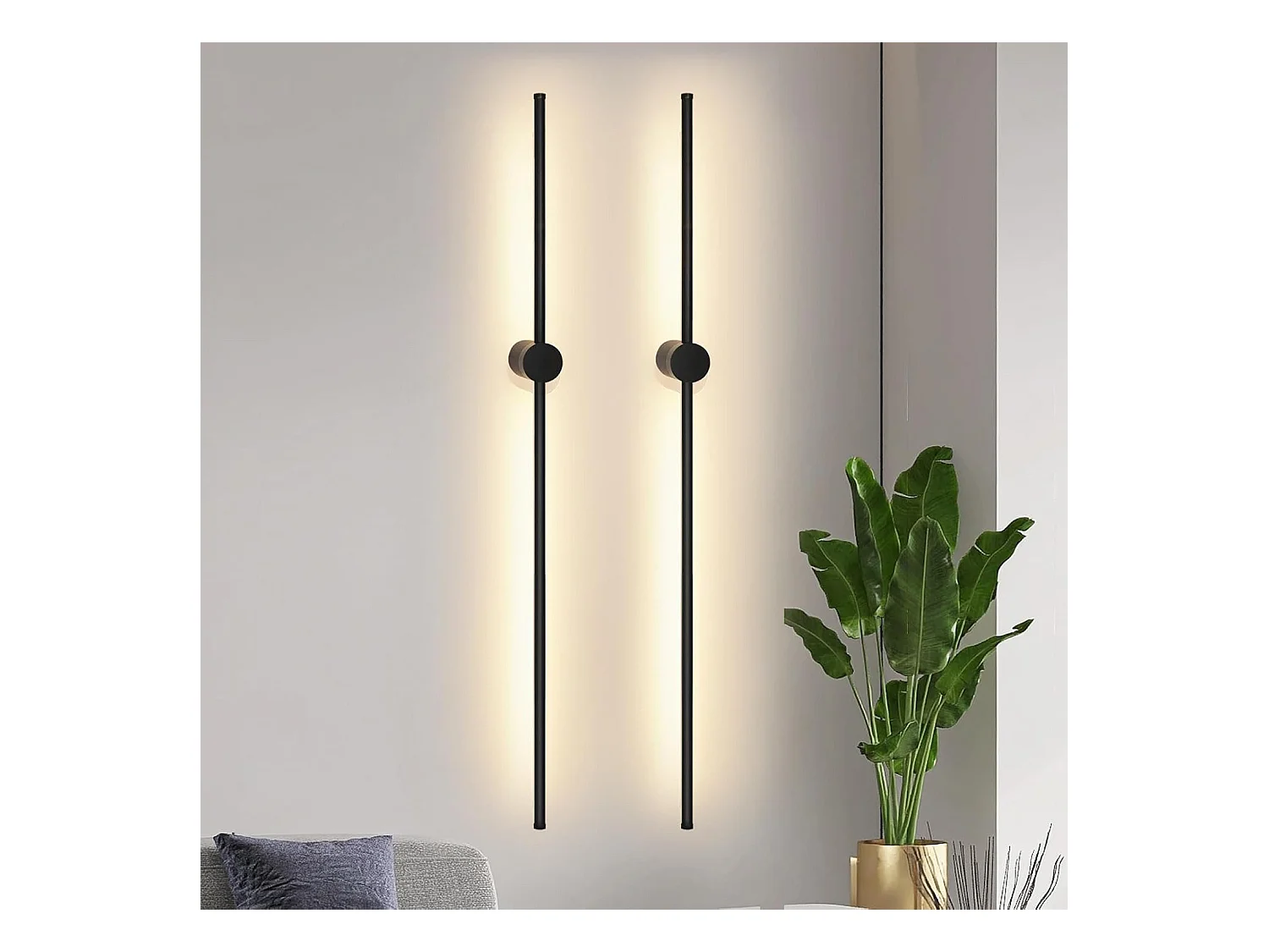 NETTLIFE Lot de 2 appliques murales d'intérieur à LED de 100 cm de long, noir, 8 W, lampe de nuit minimaliste pivotante, blanc chaud 3000 K