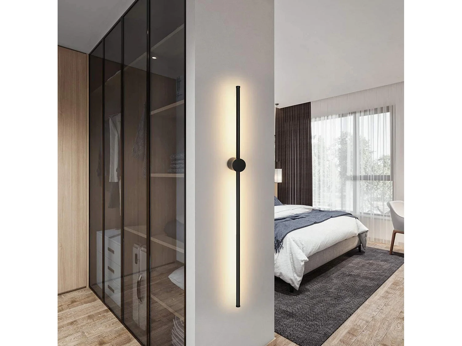 NETTLIFE Lot de 2 appliques murales d'intérieur à LED de 100 cm de long, noir, 8 W, lampe de nuit minimaliste pivotante, blanc chaud 3000 K