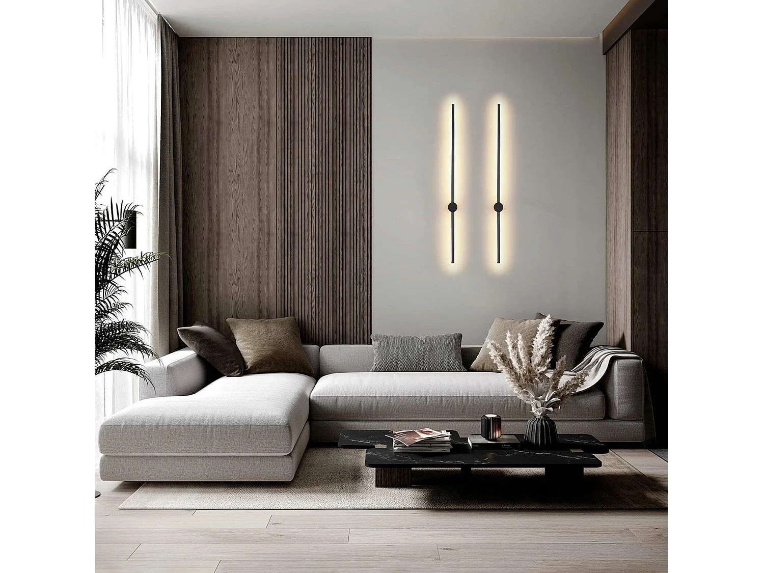 NETTLIFE Lot de 2 appliques murales d'intérieur à LED de 100 cm de long, noir, 8 W, lampe de nuit minimaliste pivotante, blanc chaud 3000 K