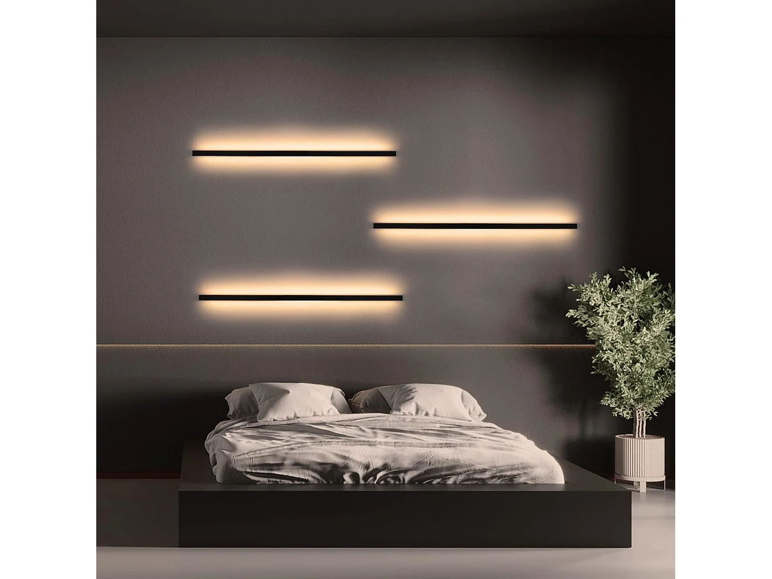 NETTLIFE 2 appliques LED intérieur moderne 100CM 34W couloir haut bas blanc chaud noir