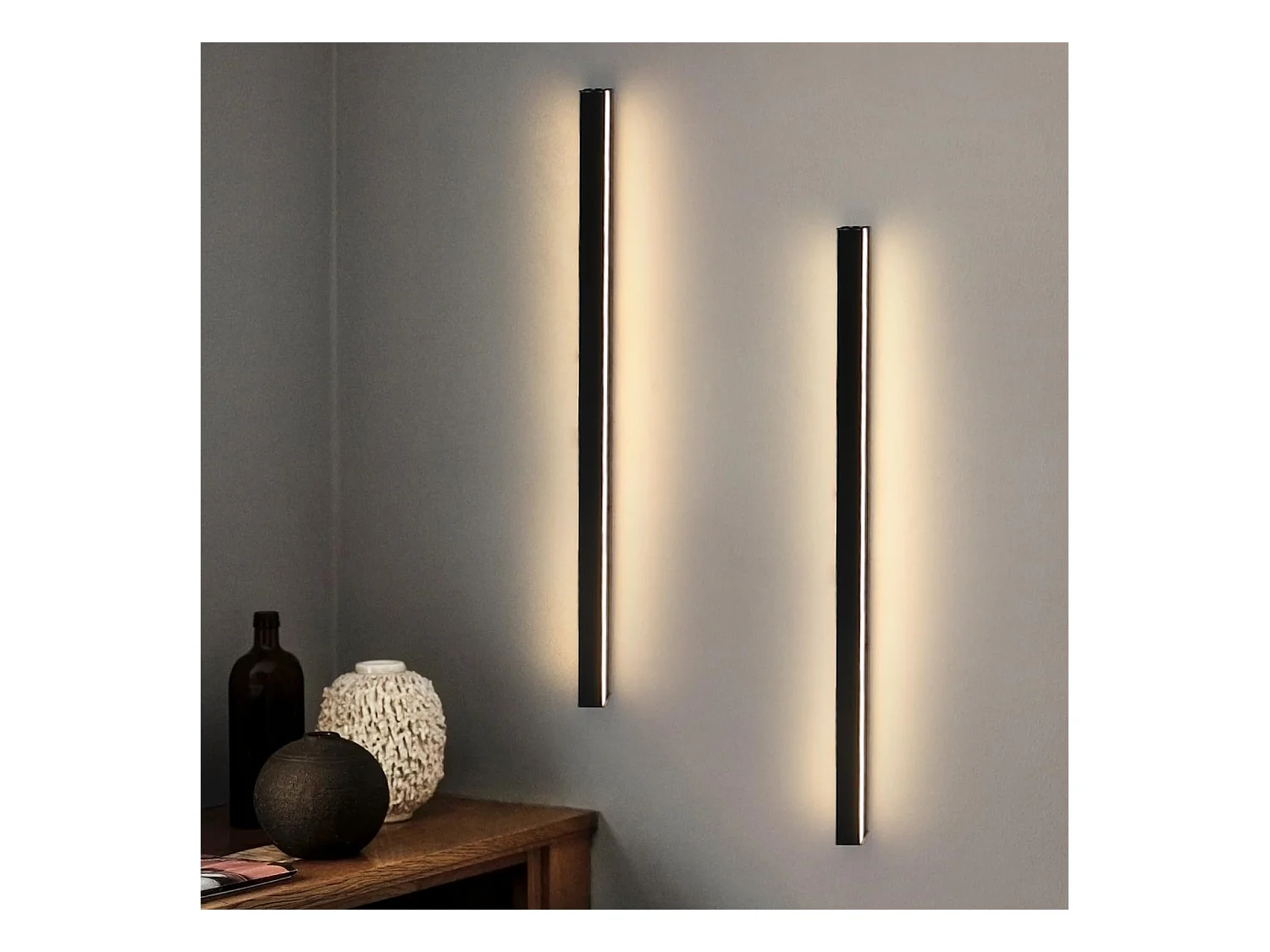 NETTLIFE Lot de 2 appliques murales LED intérieur moderne 80CM 27W couloir haut bas blanc chaud noir