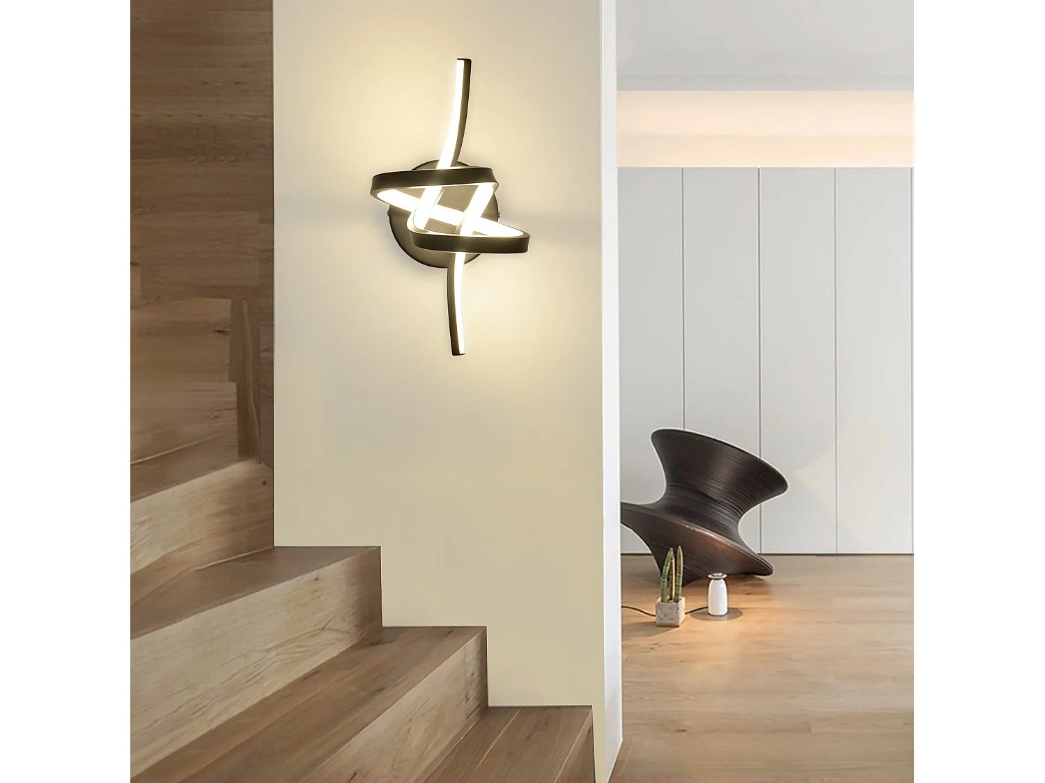 NETTLIFE Aplique de pared LED negro para interior, 7 W, blanco cálido, 3000 K, para escalera moderna, aluminio