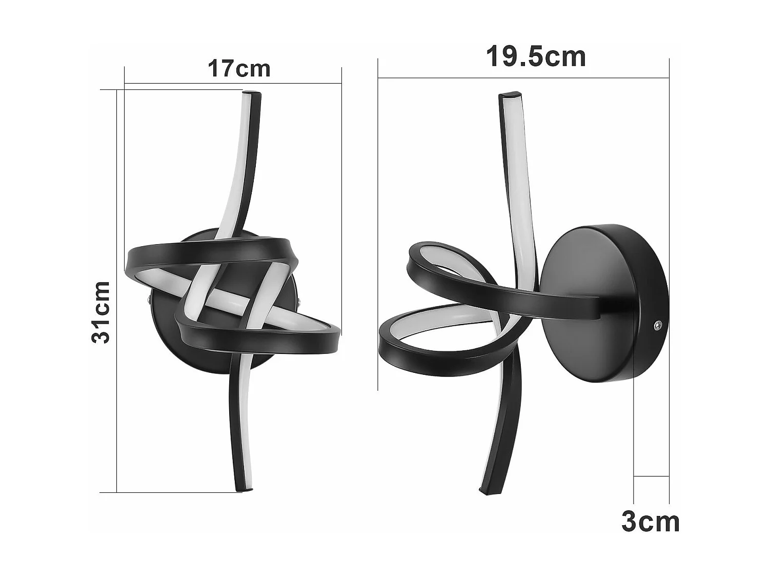 NETTLIFE Aplique de pared LED negro para interior, 7 W, blanco cálido, 3000 K, para escalera moderna, aluminio