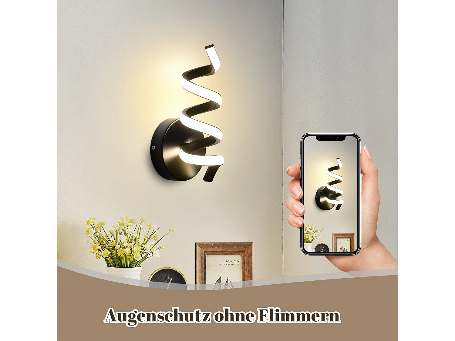 NETTLIFE - Lámpara de pared LED para interiores, moderna, color negro, 7 W, luz blanca cálida de 3000 K