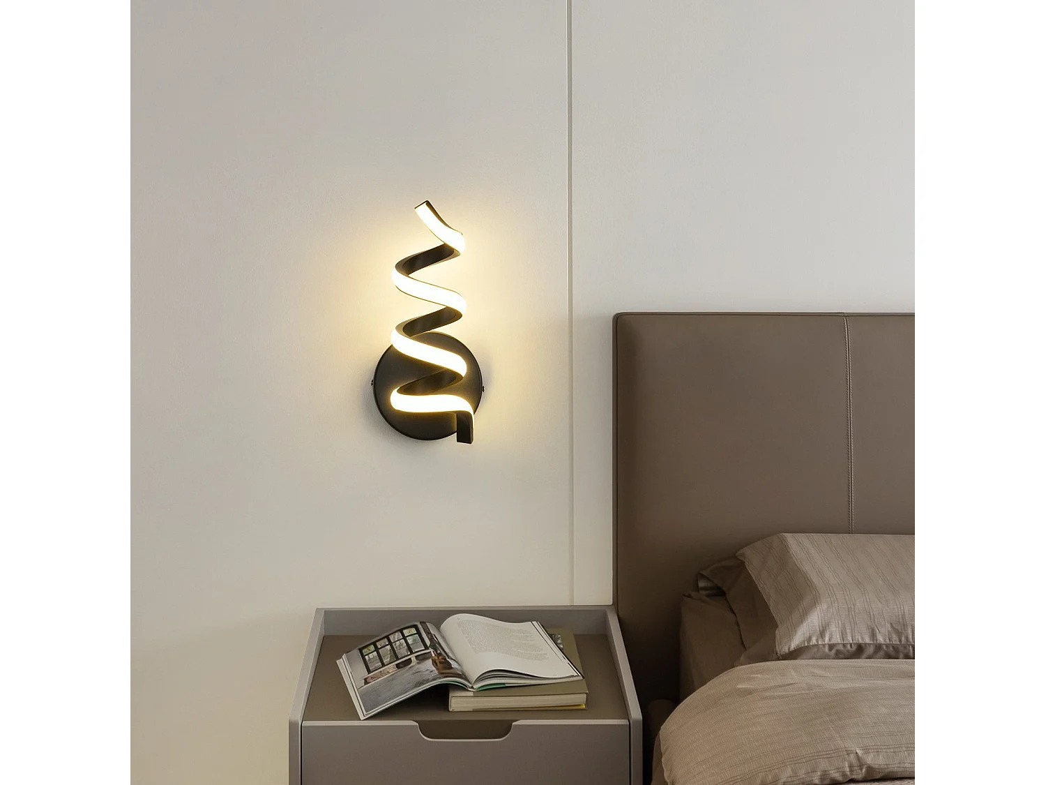 NETTLIFE - Lámpara de pared LED para interiores, moderna, color negro, 7 W, luz blanca cálida de 3000 K