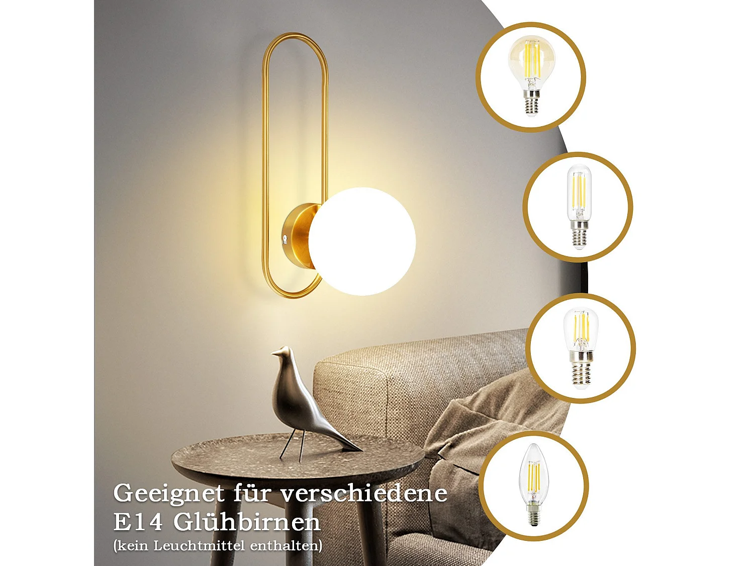 NETTLIFE Wewnętrzna lampa ścienna E14 Złota szklana kula Retro Nowoczesne oświetlenie ścienne do sypialni