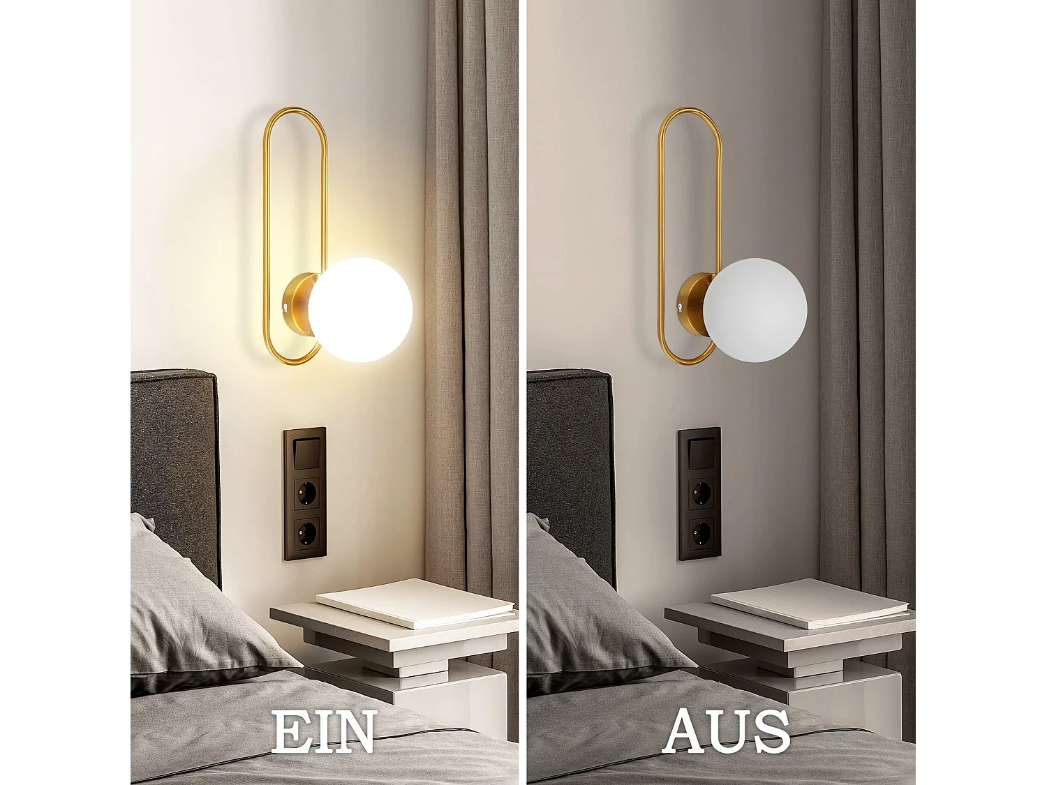 NETTLIFE Wewnętrzna lampa ścienna E14 Złota szklana kula Retro Nowoczesne oświetlenie ścienne do sypialni