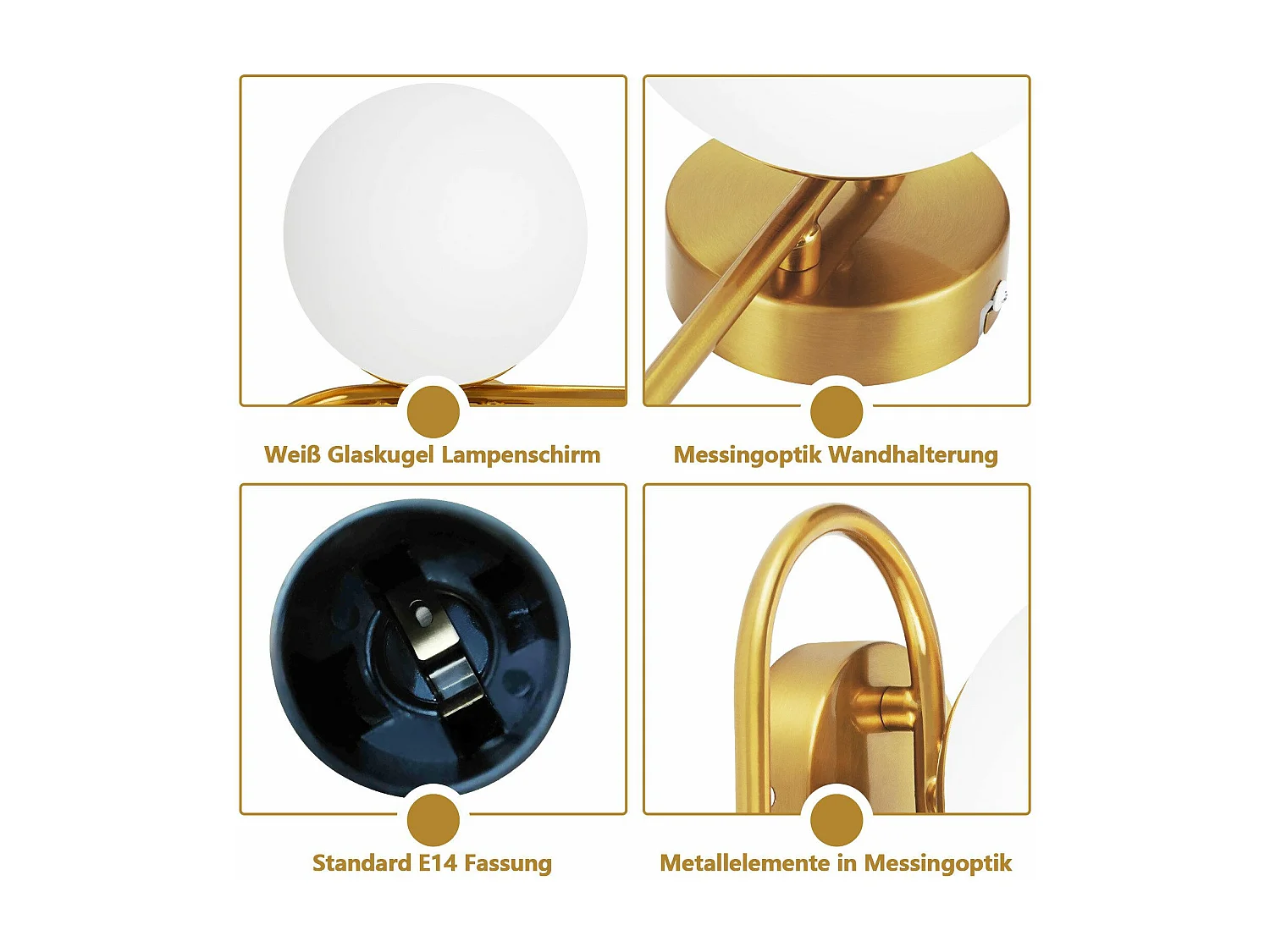 NETTLIFE Wewnętrzna lampa ścienna E14 Złota szklana kula Retro Nowoczesne oświetlenie ścienne do sypialni