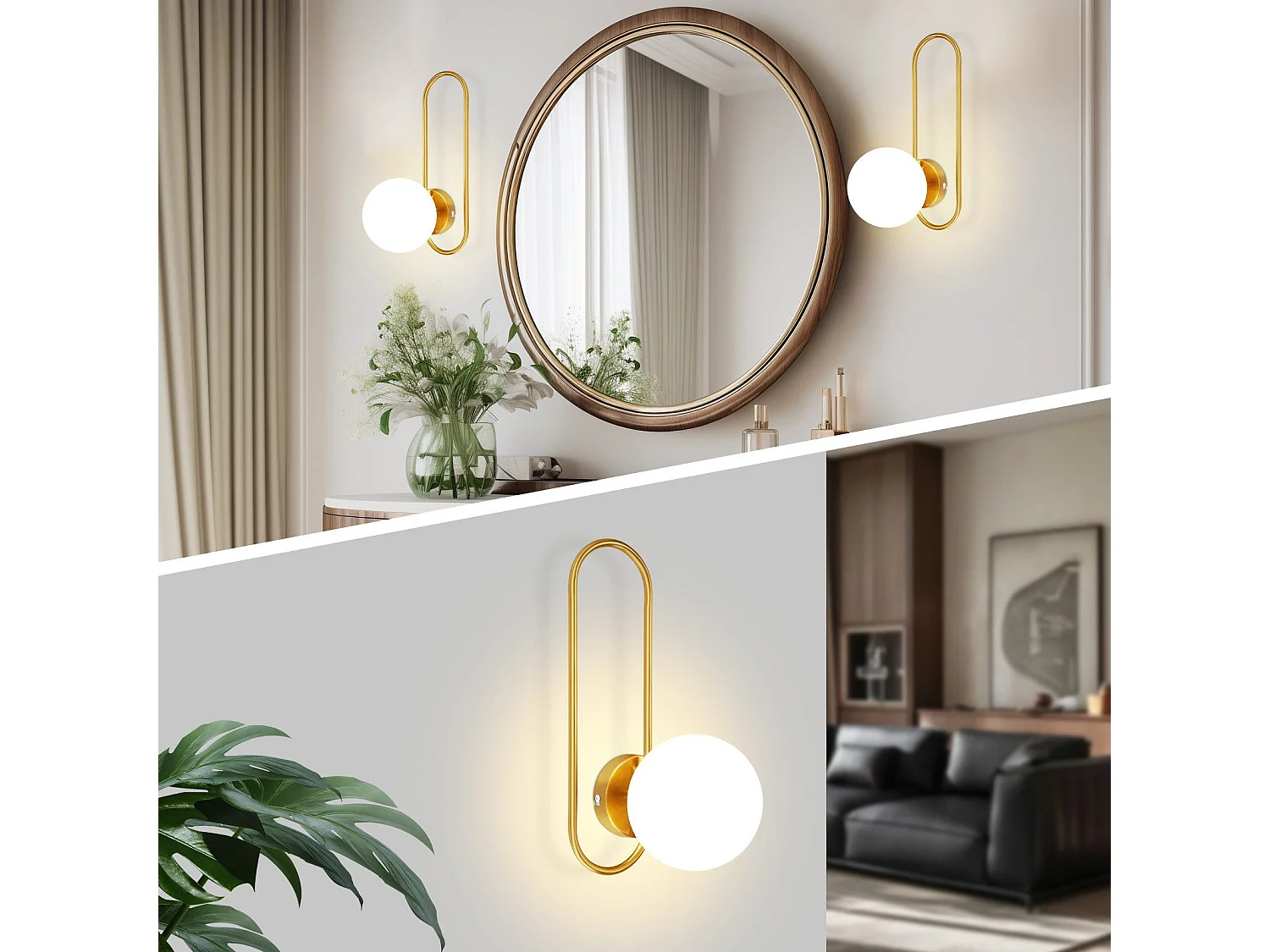 NETTLIFE Aplique de pared para interiores E14 Bola de cristal dorado Iluminación de pared retro moderna para dormitorio