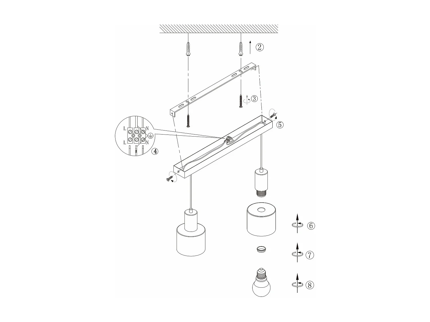 NETTLIFE Suspension table à manger E27 lampe suspendue vintage suspendue 2 ampoules noir doré