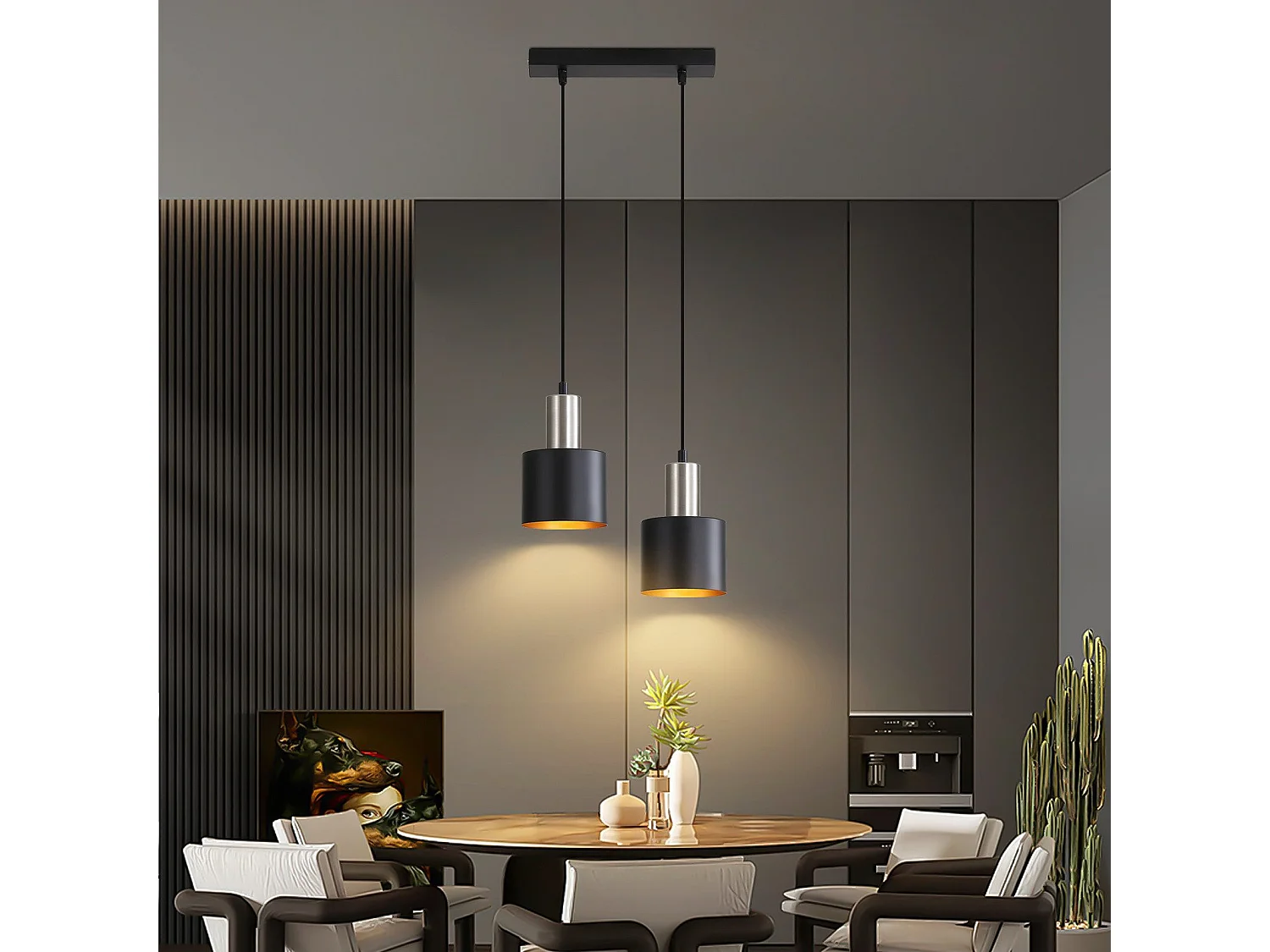 NETTLIFE Suspension table à manger E27 lampe suspendue vintage suspendue 2 ampoules noir doré