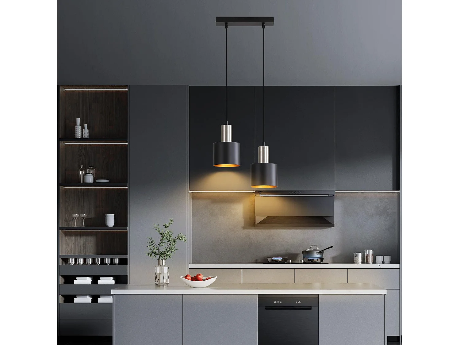 NETTLIFE Esstisch Pendelleuchte E27 Vintage Hängelampe 2-flammig Schwarz Gold