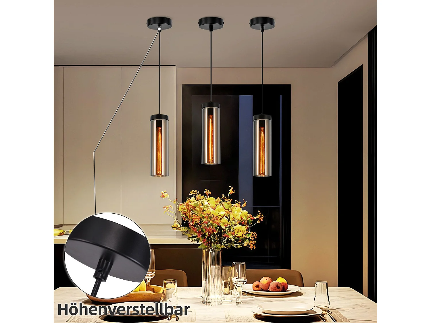 Retro matzwarte glazen eettafel hanglamp 1 vlam E27