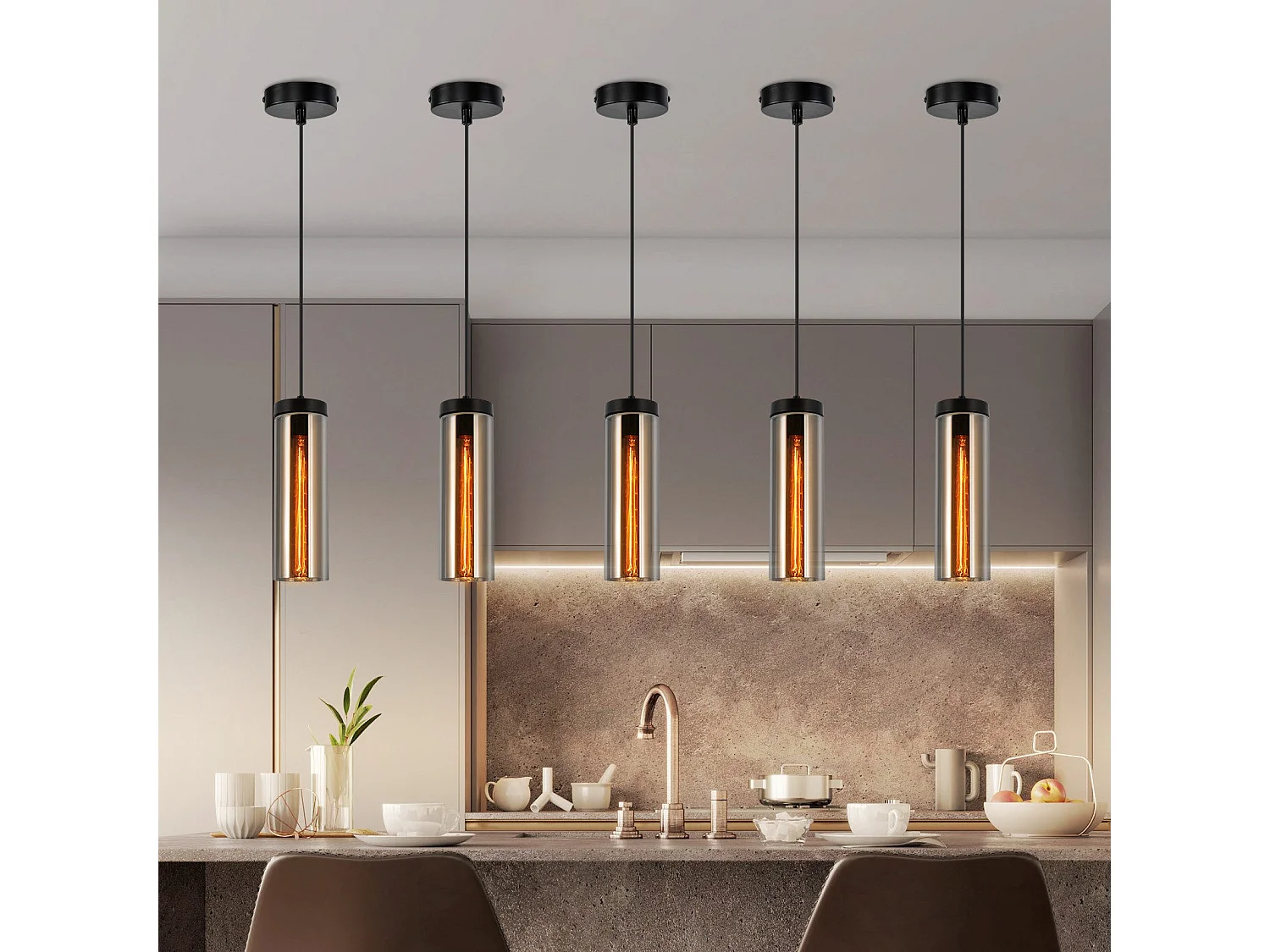 Retro matzwarte glazen eettafel hanglamp 1 vlam E27