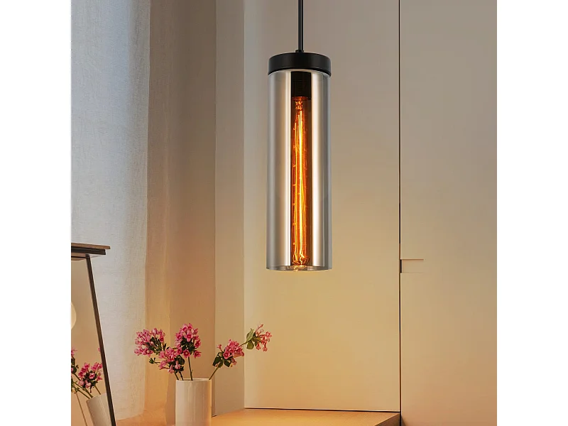 Retro Pendelleuchte Esstischlampe Glas matt schwarz 1 flammig E27