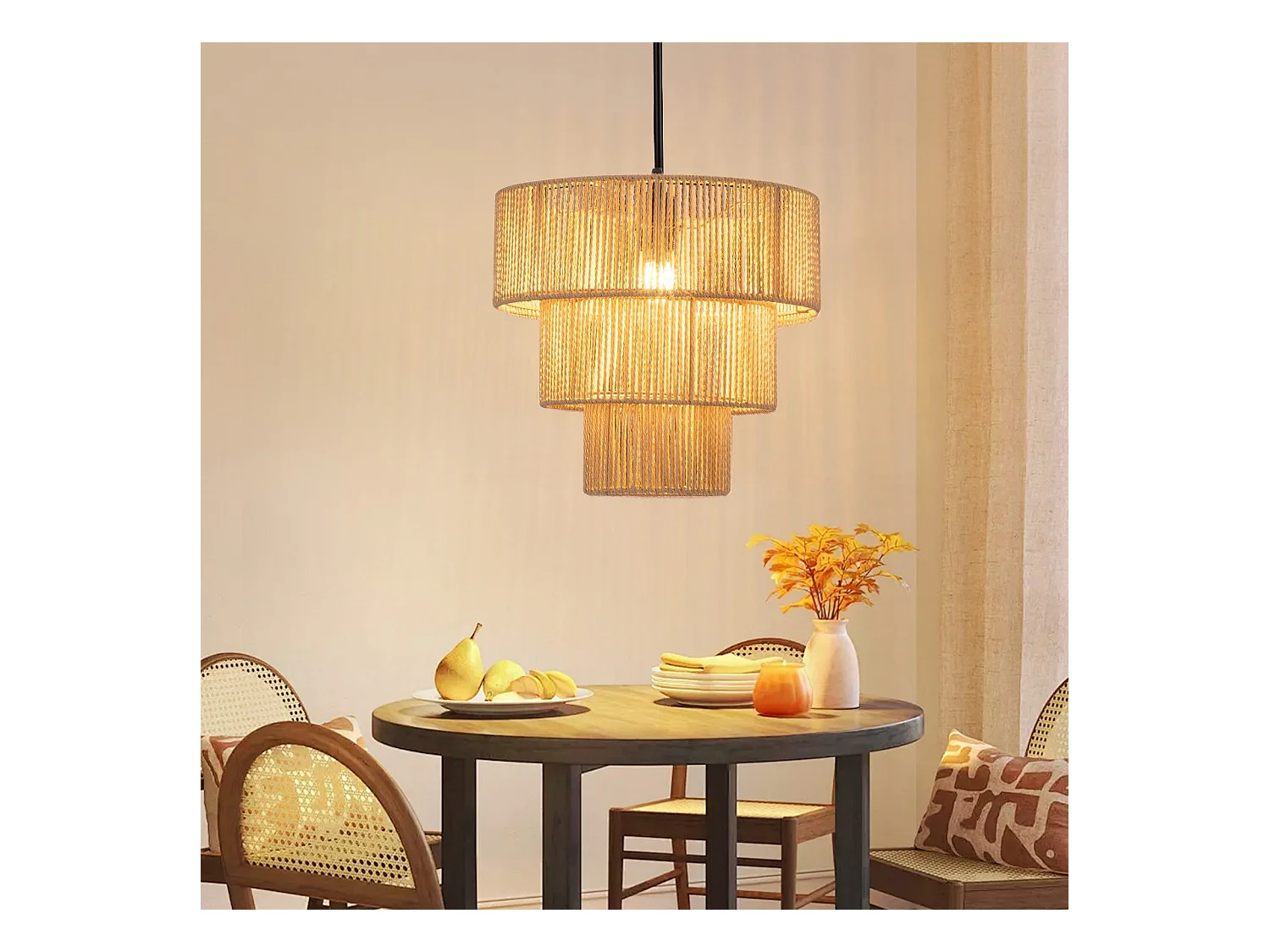 NETTLIFE Lampe suspendue table à manger suspension salon suspension bohème en rotin Ø35cm suspendue 1 ampoule