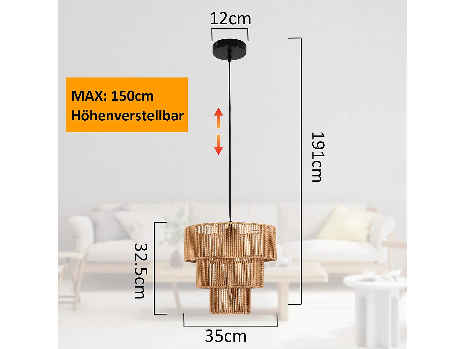 NETTLIFE Lampe suspendue table à manger suspension salon suspension bohème en rotin Ø35cm suspendue 1 ampoule