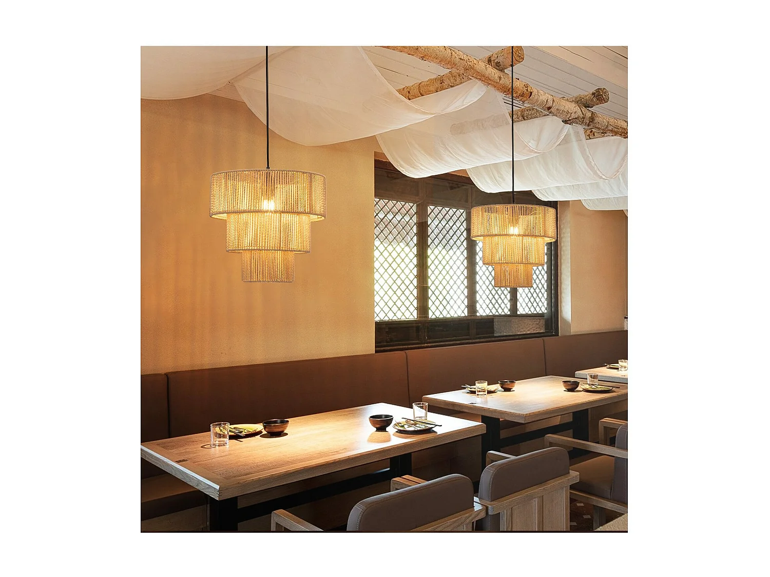 NETTLIFE Lampe suspendue table à manger suspension salon suspension bohème en rotin Ø35cm suspendue 1 ampoule