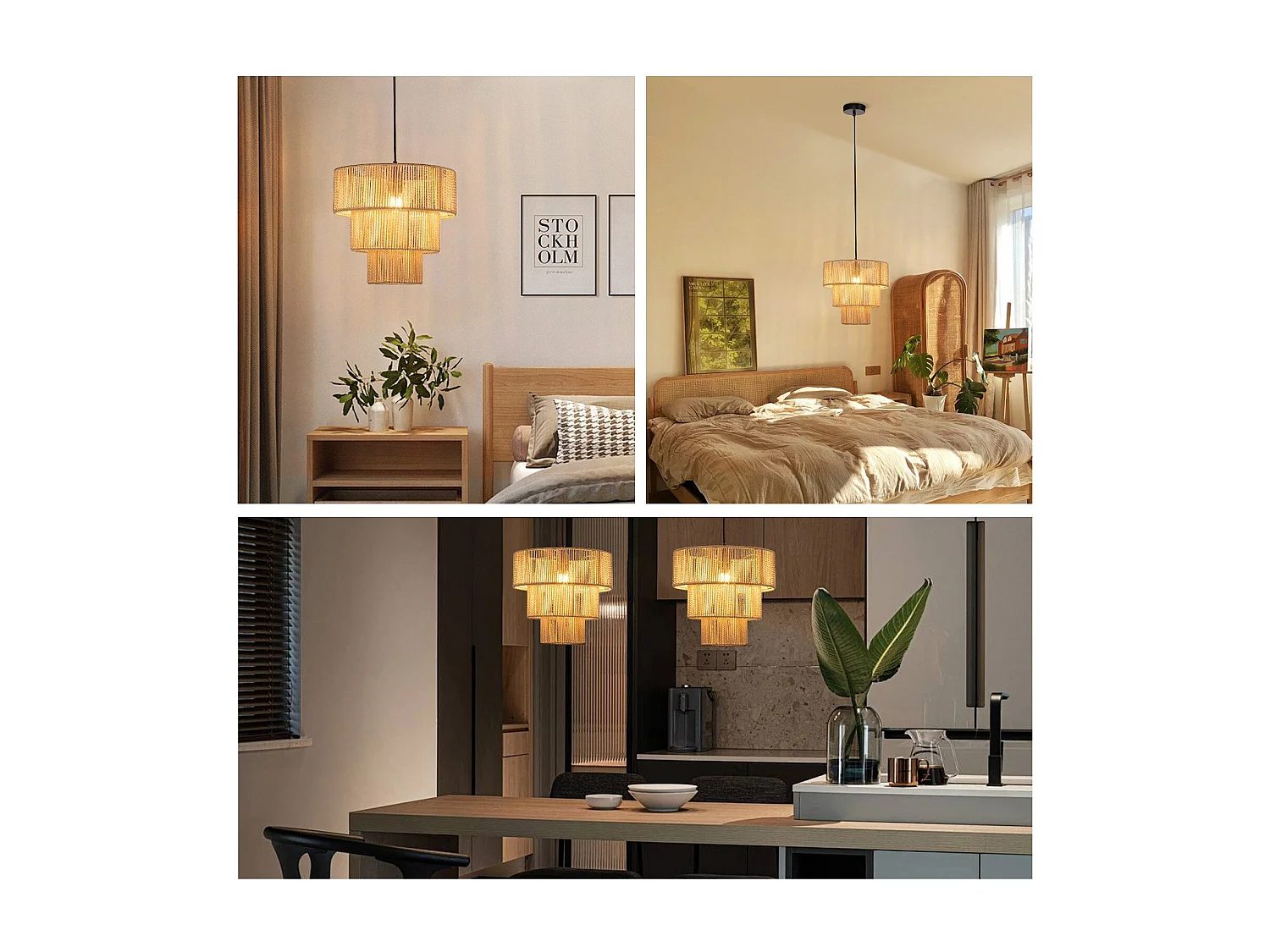 NETTLIFE Lampe suspendue table à manger suspension salon suspension bohème en rotin Ø35cm suspendue 1 ampoule