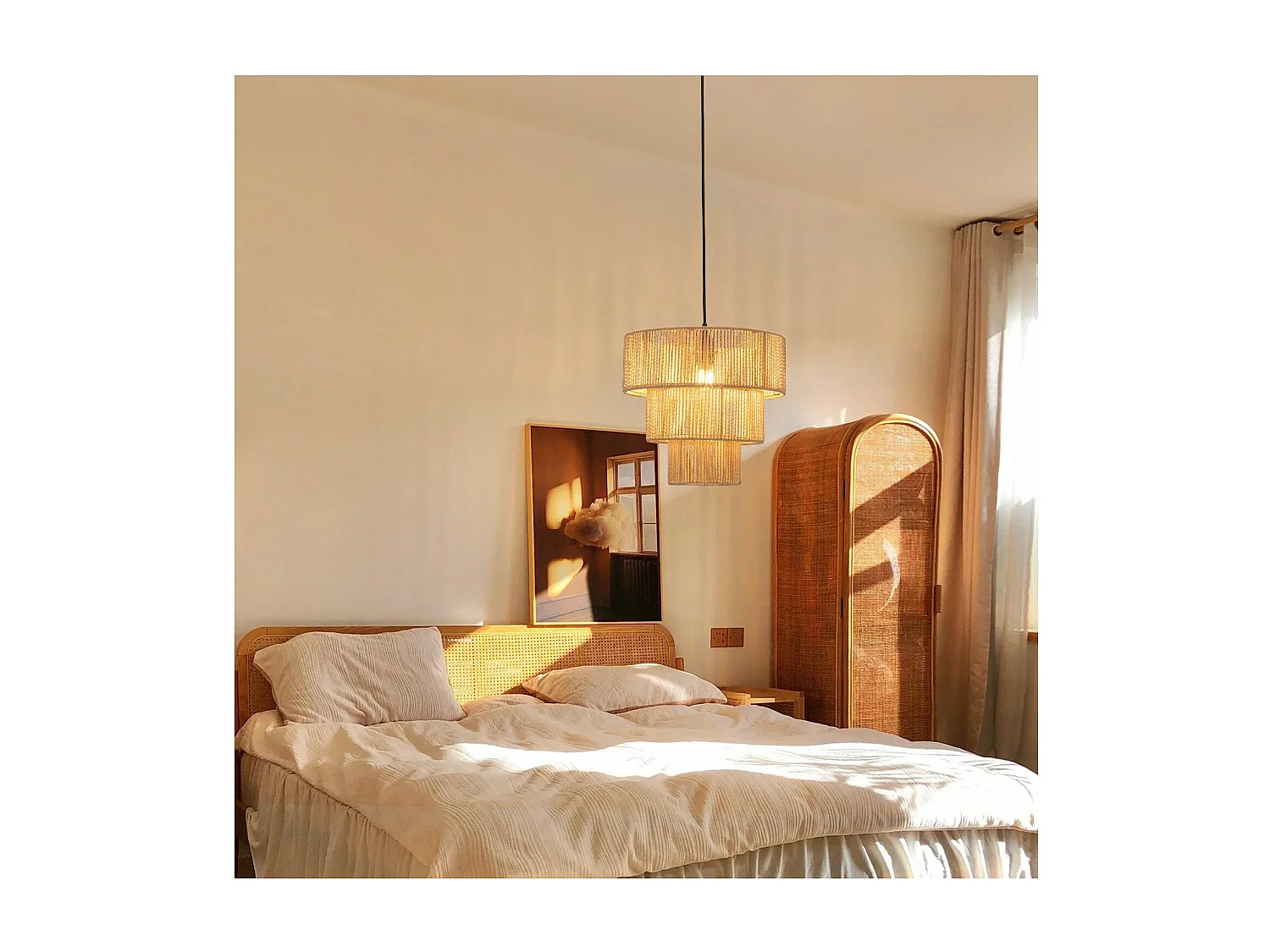 NETTLIFE Lampe suspendue table à manger suspension salon suspension bohème en rotin Ø35cm suspendue 1 ampoule