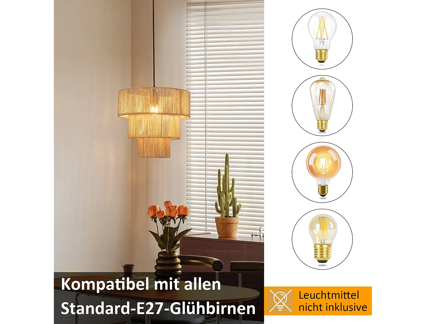 NETTLIFE Lampe suspendue table à manger suspension salon suspension bohème en rotin Ø35cm suspendue 1 ampoule