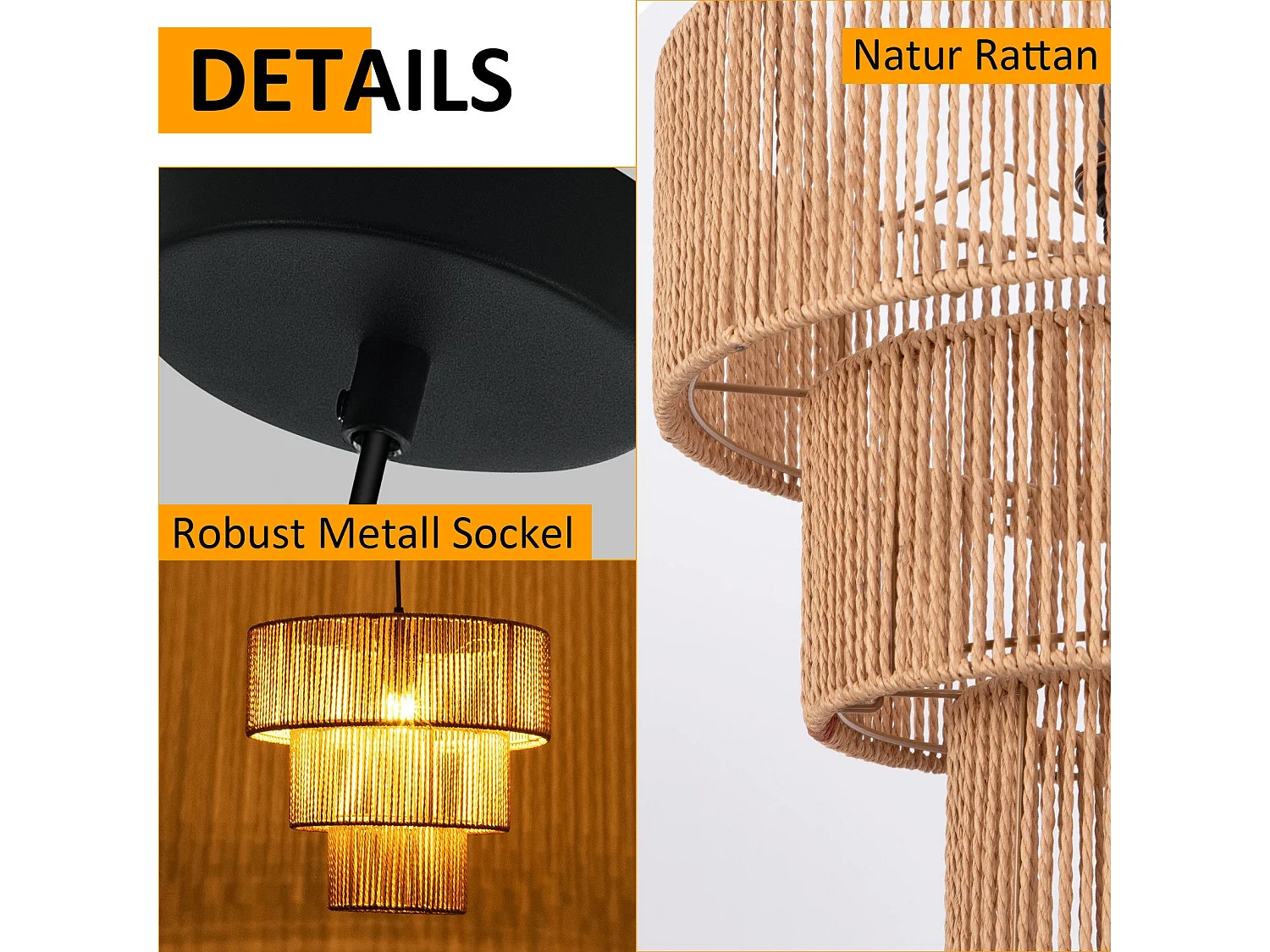 NETTLIFE Lampe suspendue table à manger suspension salon suspension bohème en rotin Ø35cm suspendue 1 ampoule