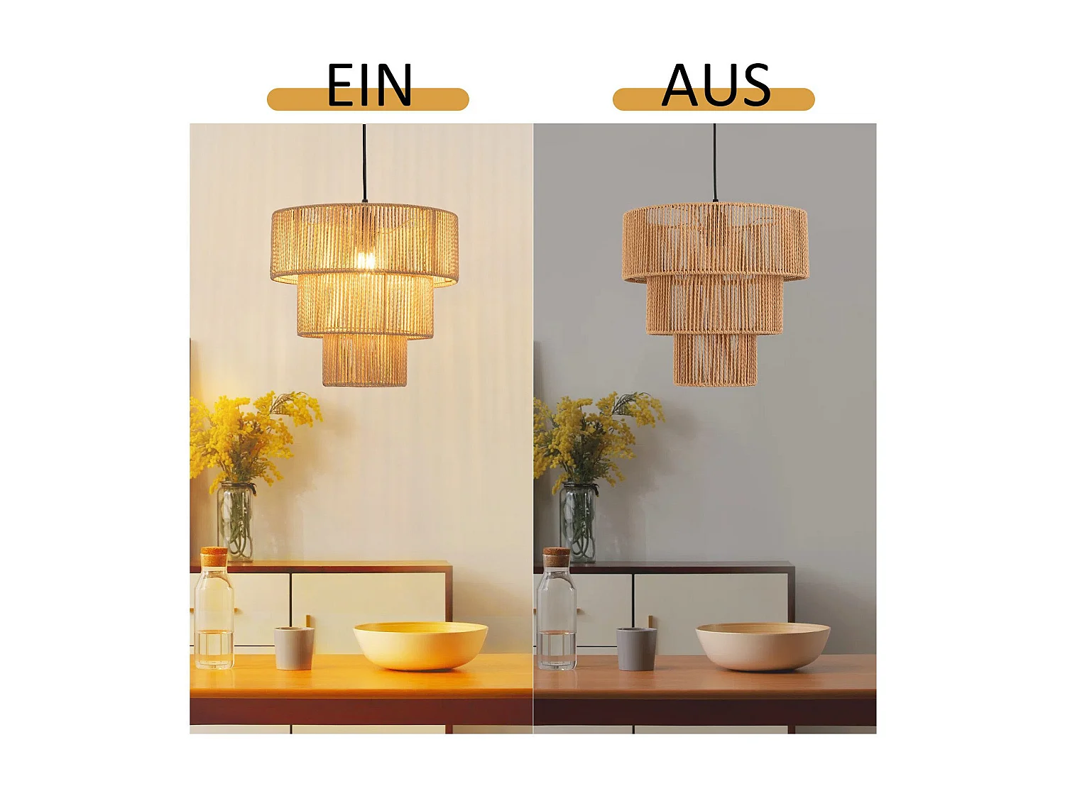 NETTLIFE Lampe suspendue table à manger suspension salon suspension bohème en rotin Ø35cm suspendue 1 ampoule