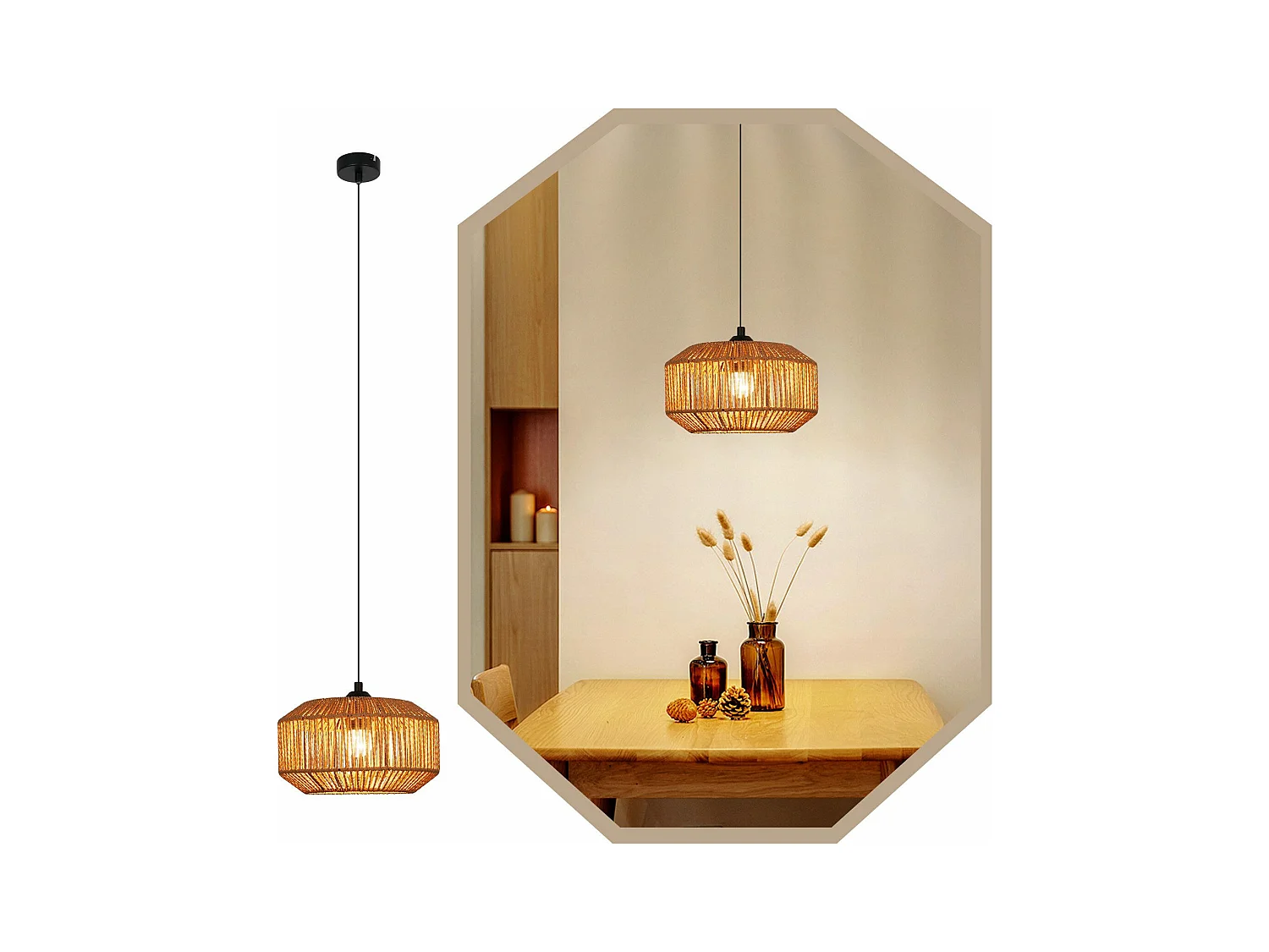 NETTLIFE Suspension table à manger vintage 1 ampoule corde de chanvre lanterne design E27 lampe de salle à manger