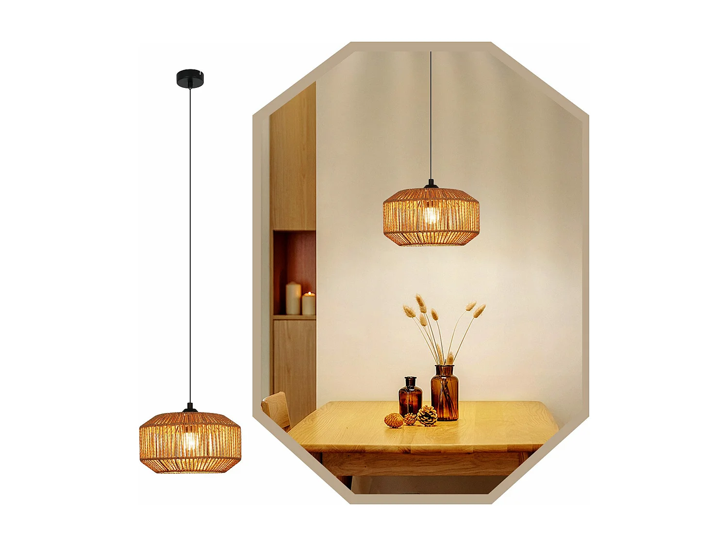 NETTLIFE Suspension table à manger vintage 1 ampoule corde de chanvre lanterne design E27 lampe de salle à manger