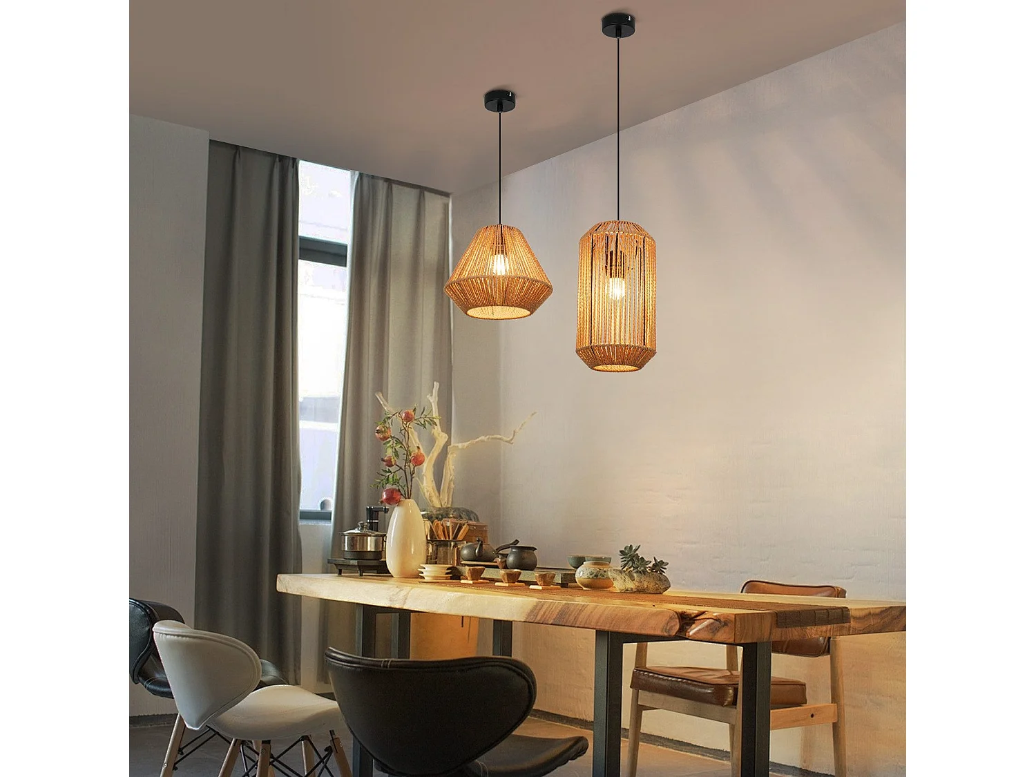 NETTLIFE Suspension table à manger vintage 1 ampoule corde de chanvre lanterne design E27 lampe de salle à manger