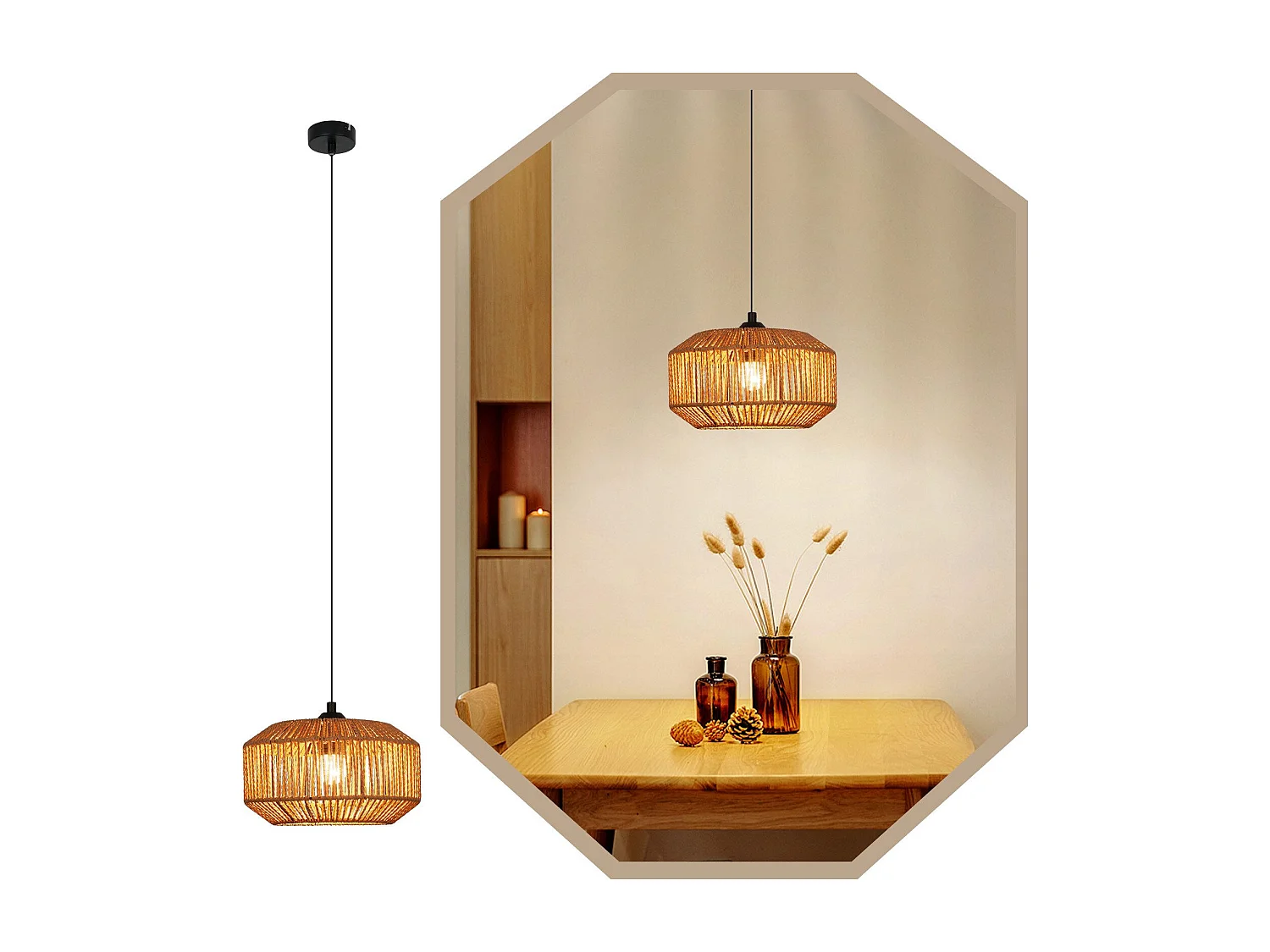NETTLIFE Vintage Esstisch Pendelleuchte 1 flammig Hanfseil Laterne Design E27 Esszimmerlampe