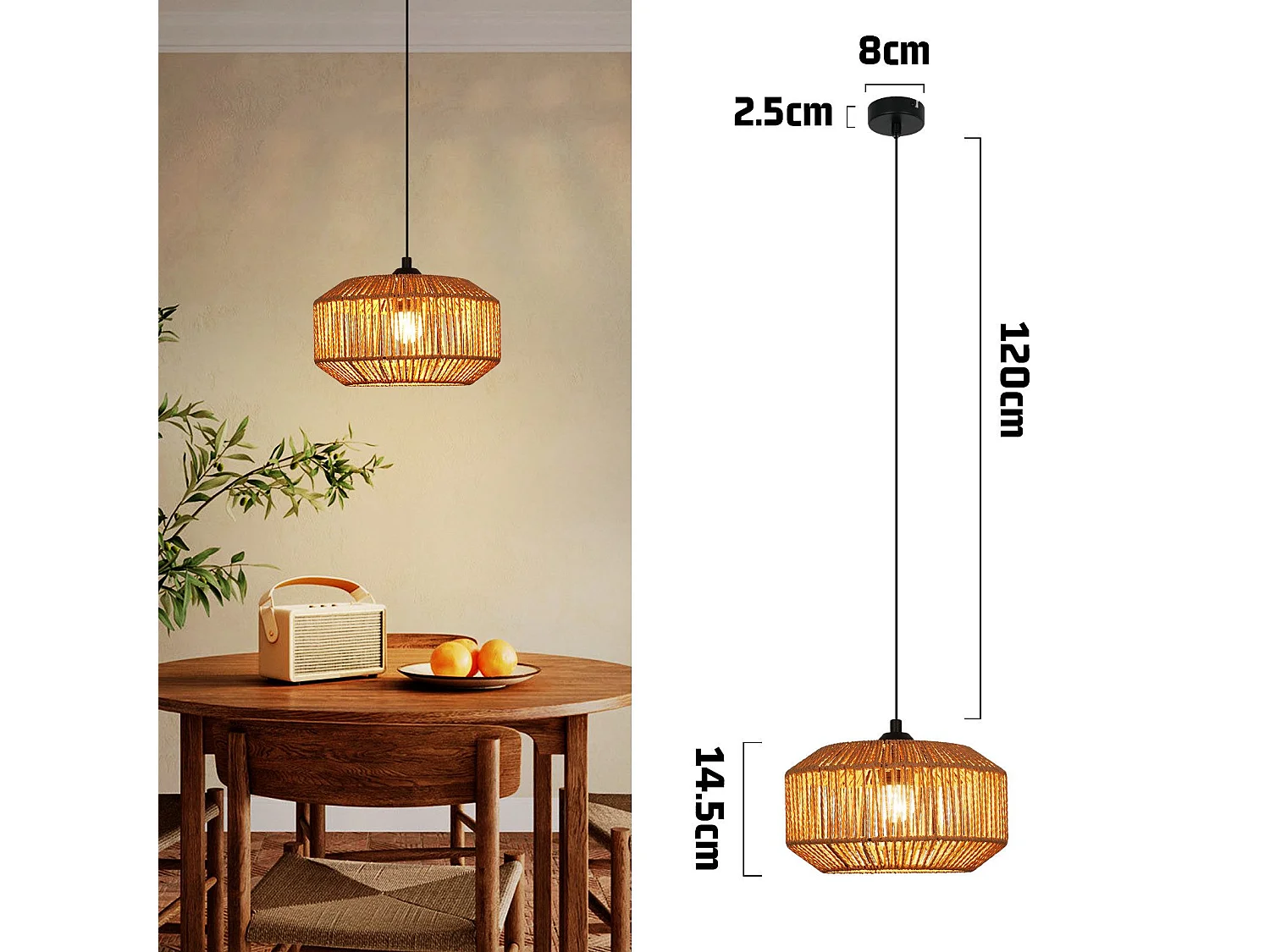 NETTLIFE Vintage Esstisch Pendelleuchte 1 flammig Hanfseil Laterne Design E27 Esszimmerlampe
