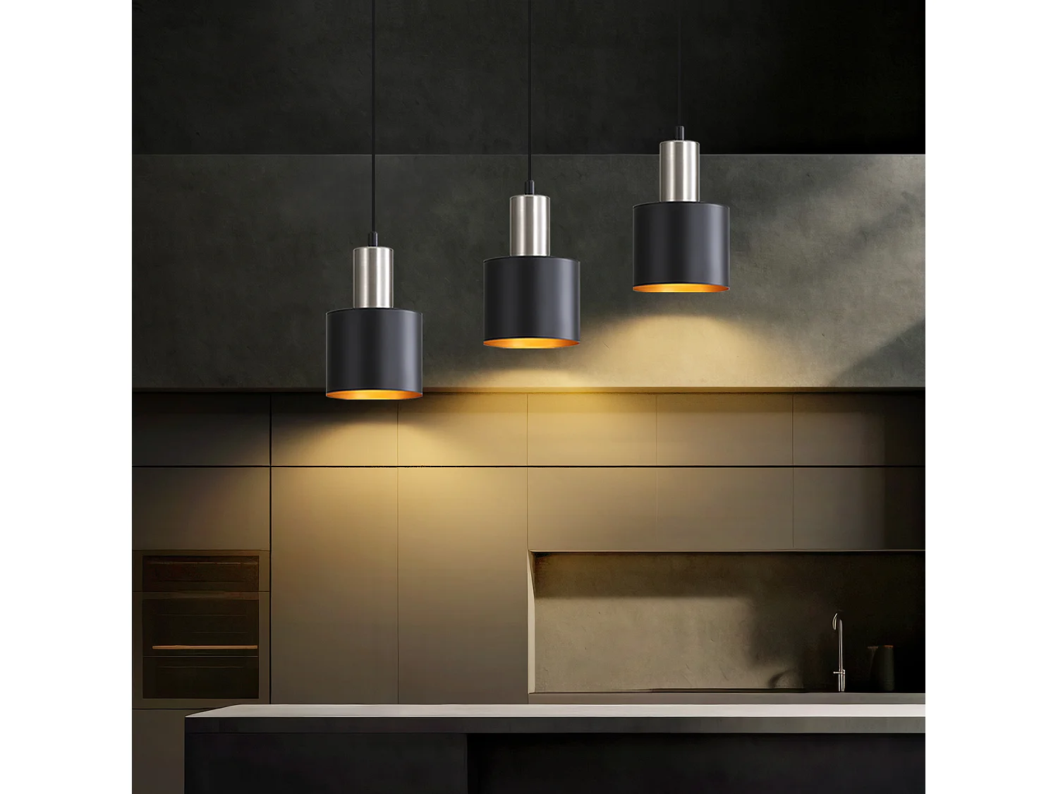 NETTLIFE Eettafel Hanglamp E27 Vintage Hanglamp - 3 Lampen Keuken Hanglamp Zwart Goud Eetkamerlamp