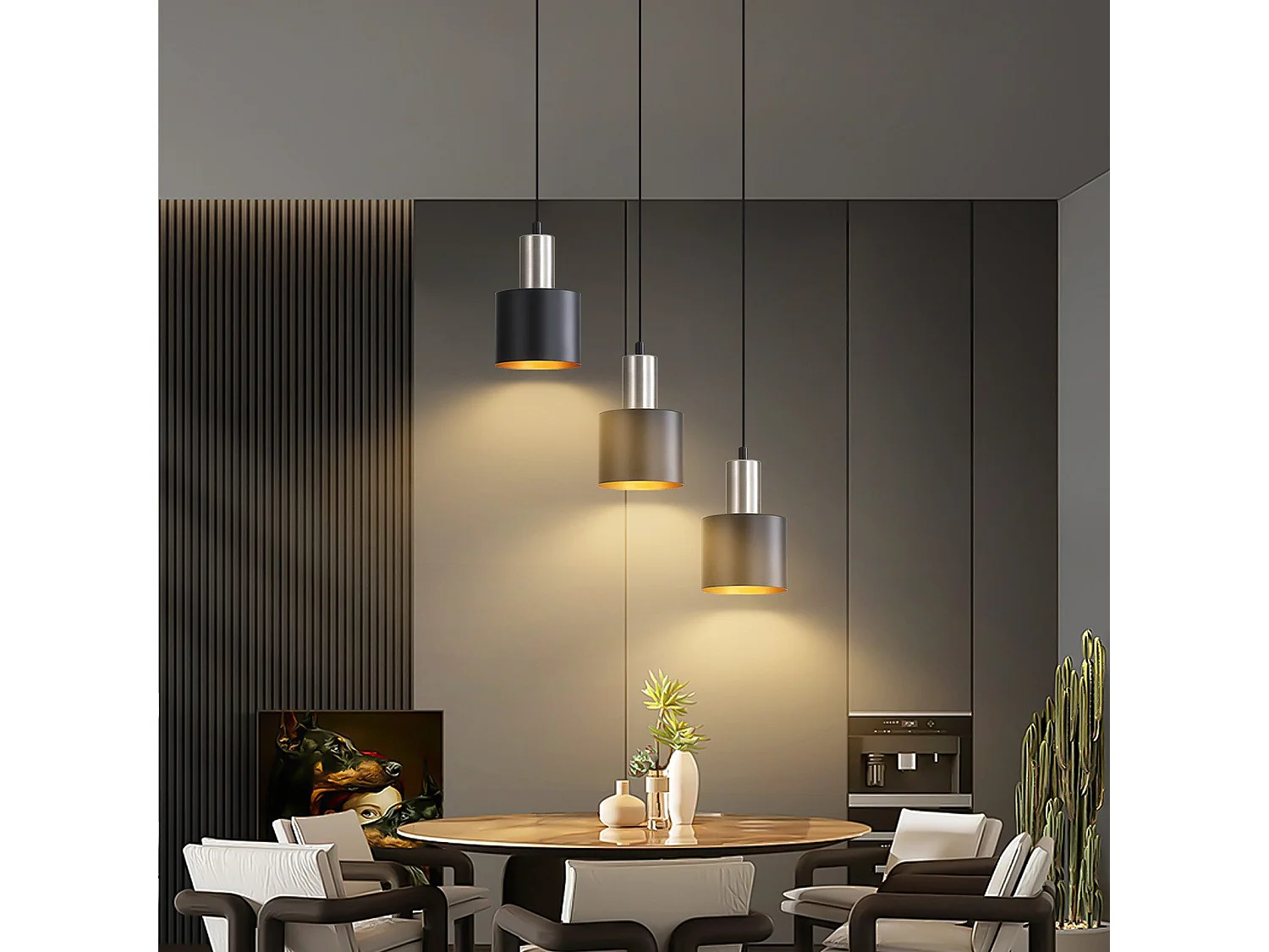 NETTLIFE Eettafel Hanglamp E27 Vintage Hanglamp - 3 Lampen Keuken Hanglamp Zwart Goud Eetkamerlamp