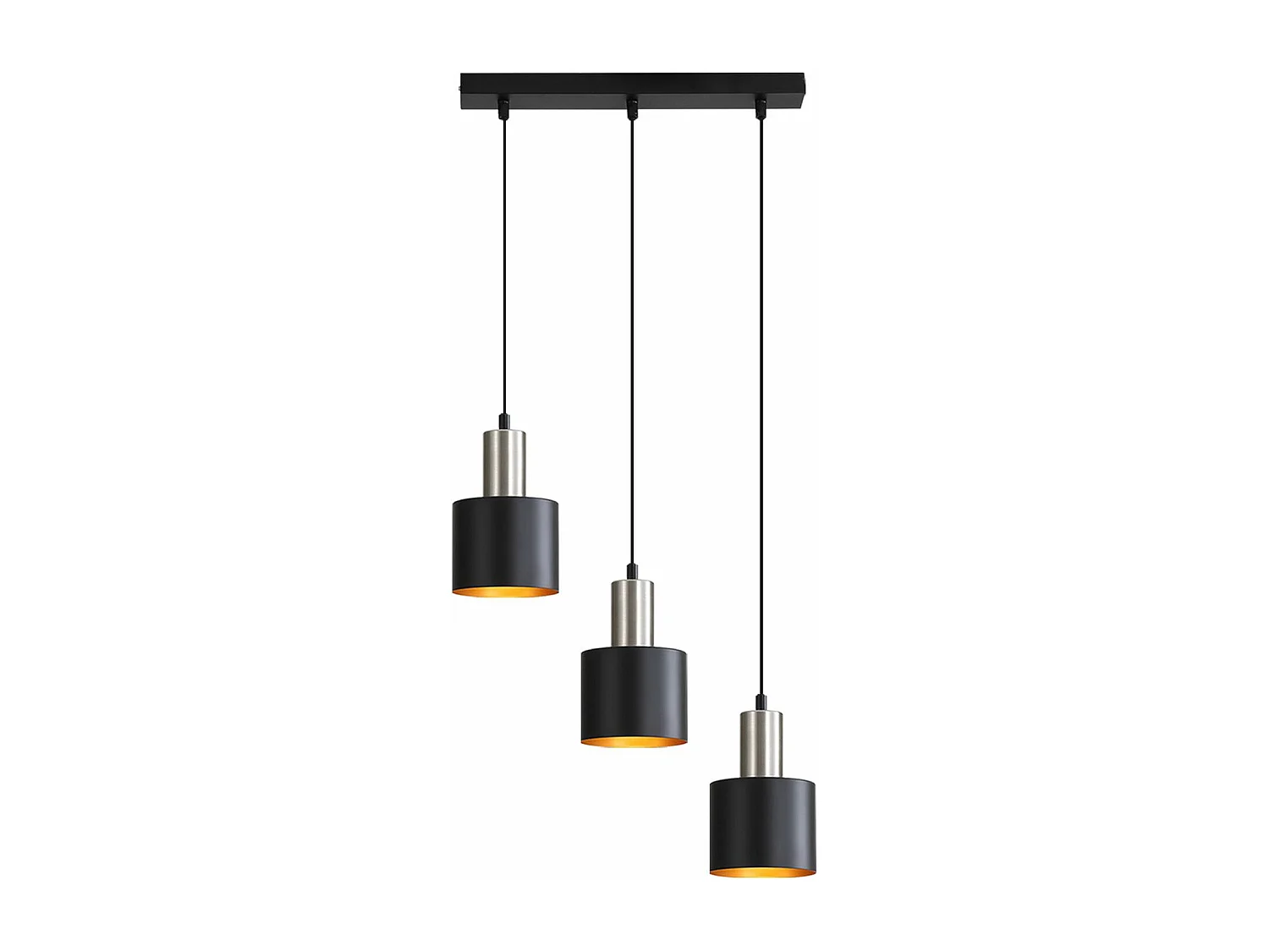 NETTLIFE Eettafel Hanglamp E27 Vintage Hanglamp - 3 Lampen Keuken Hanglamp Zwart Goud Eetkamerlamp