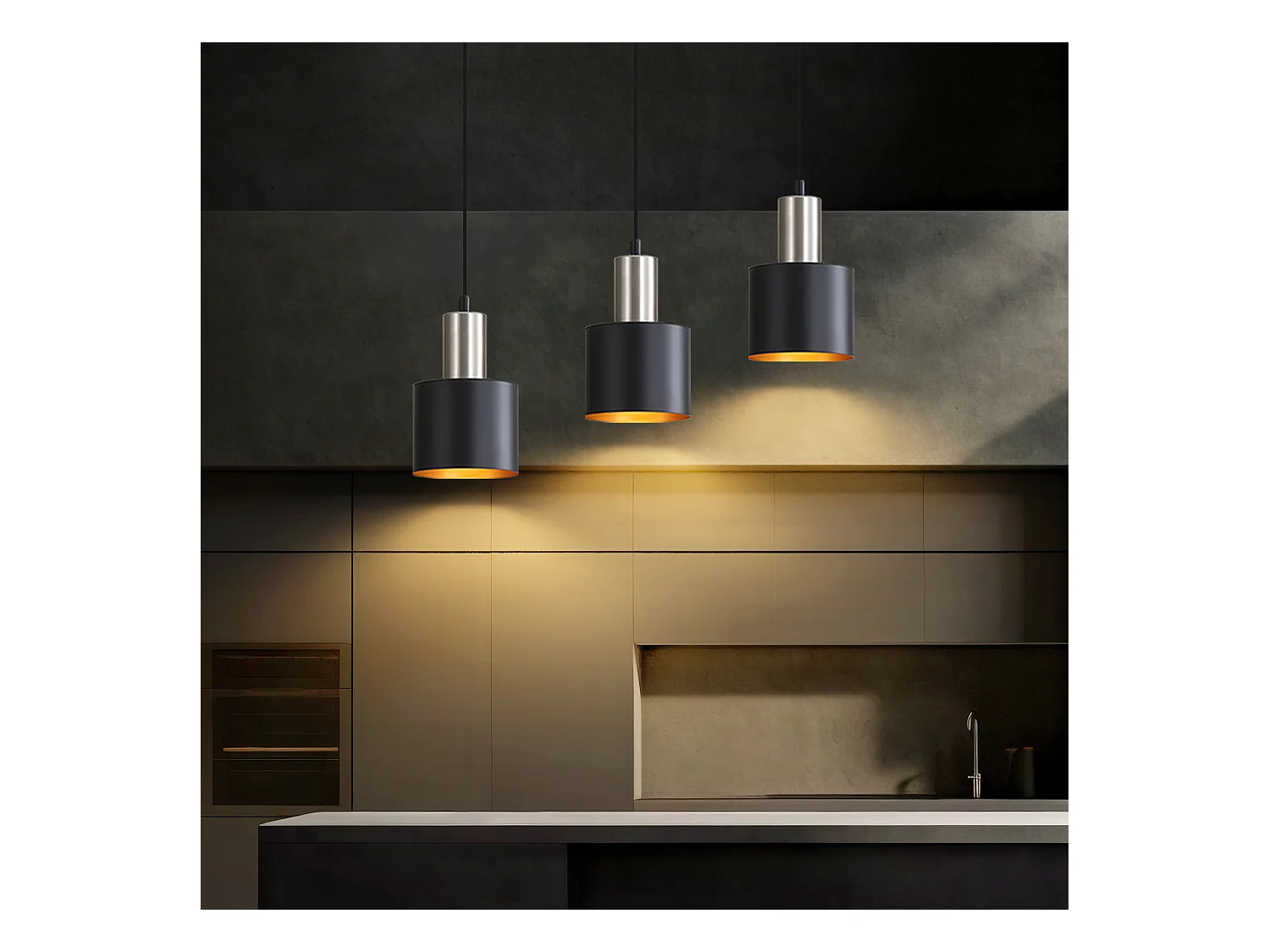 NETTLIFE Suspension table à manger E27 lampe suspendue vintage - lampe de cuisine suspendue 3 ampoules lampe de salle à manger noir or