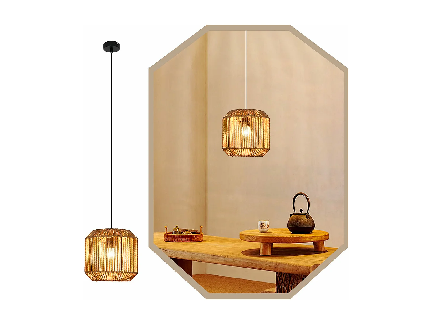 NETTLIFE Suspension table à manger vintage 1 ampoule corde de chanvre lanterne design E27 lampe de salle à manger